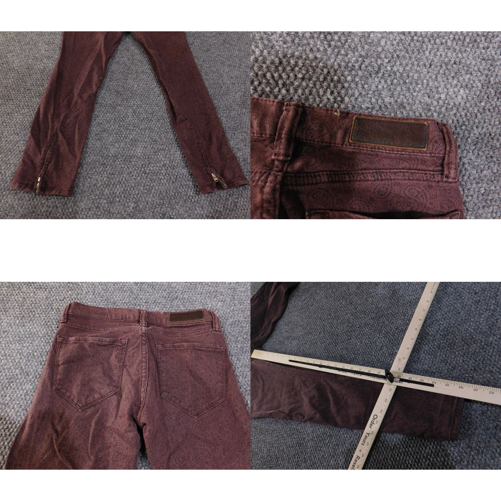 Allsaints AllSaints Pants Womens 26 Paisley Corduroy Skinny Zip Turkey Brown Size 26" / US 2 / IT 38 - 9 Thumbnail