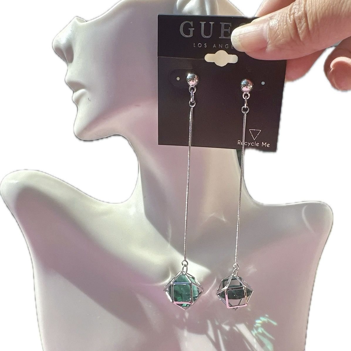 Guess Guess Earrings green crystal in diamond shape hallowed drops Size ONE SIZE - 1 Thumbnail