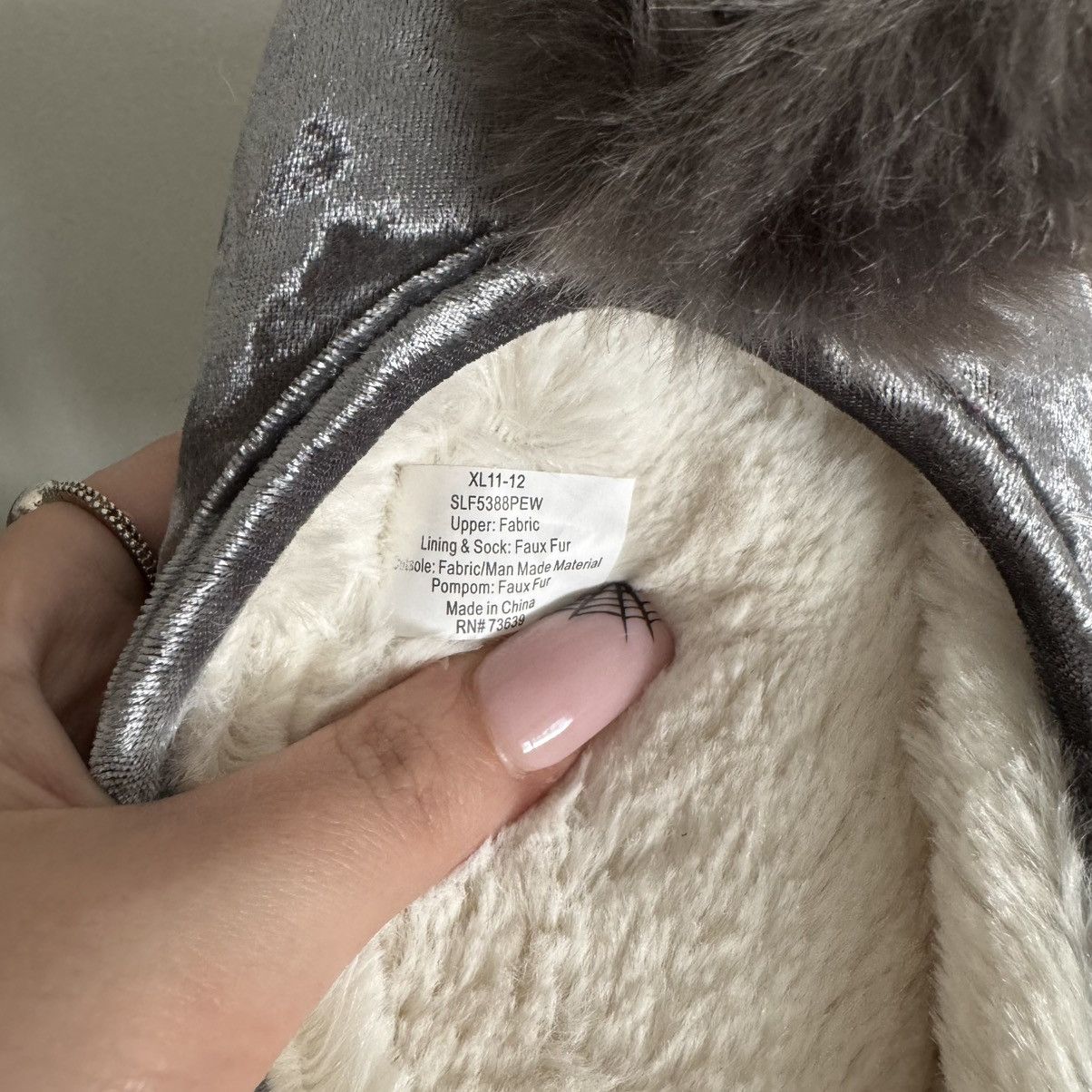 I.N.C INC Grey Crushed Velvet Pom Pom Tinkerbell House Slippers Size US 11 / IT 41 - 11 Thumbnail