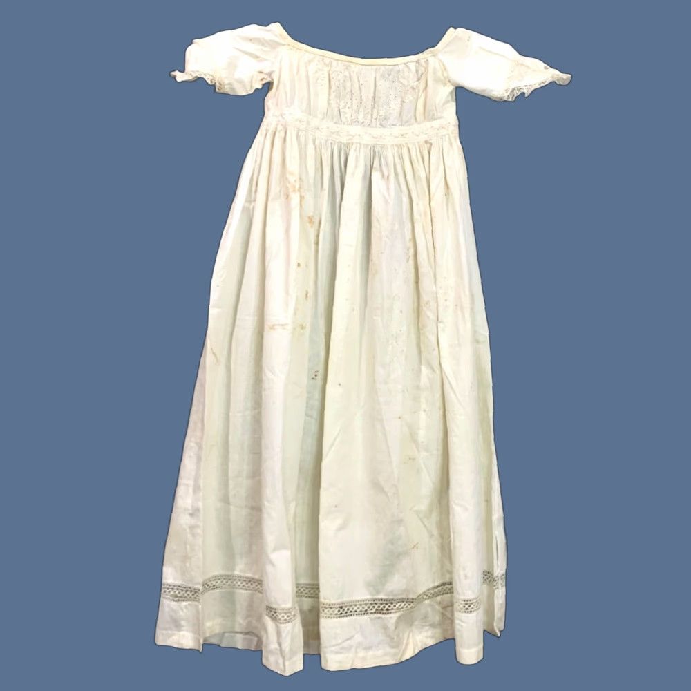 Vintage VINTAGE Victorian Girls Gown Eyelet Embroidery Lace Trim 1800s White Dress Girls Size ONE SIZE - 1 Thumbnail