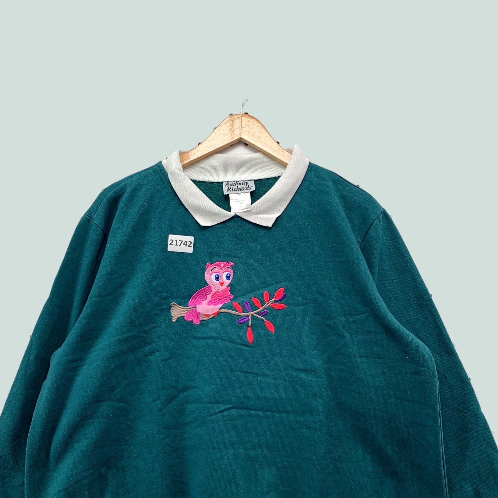 Vintage Anthony Richards Collared Grandma Sweater Green Embroidered Birds Women XL 23x26 Size XL / US 12-14 / IT 48-50 - 1 Thumbnail