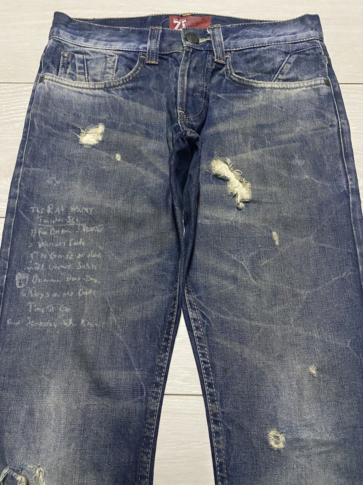 Rhude × Zara Vintage Zara Denim Distressed Straight Fit Jeans Size US 29 - 3 Thumbnail