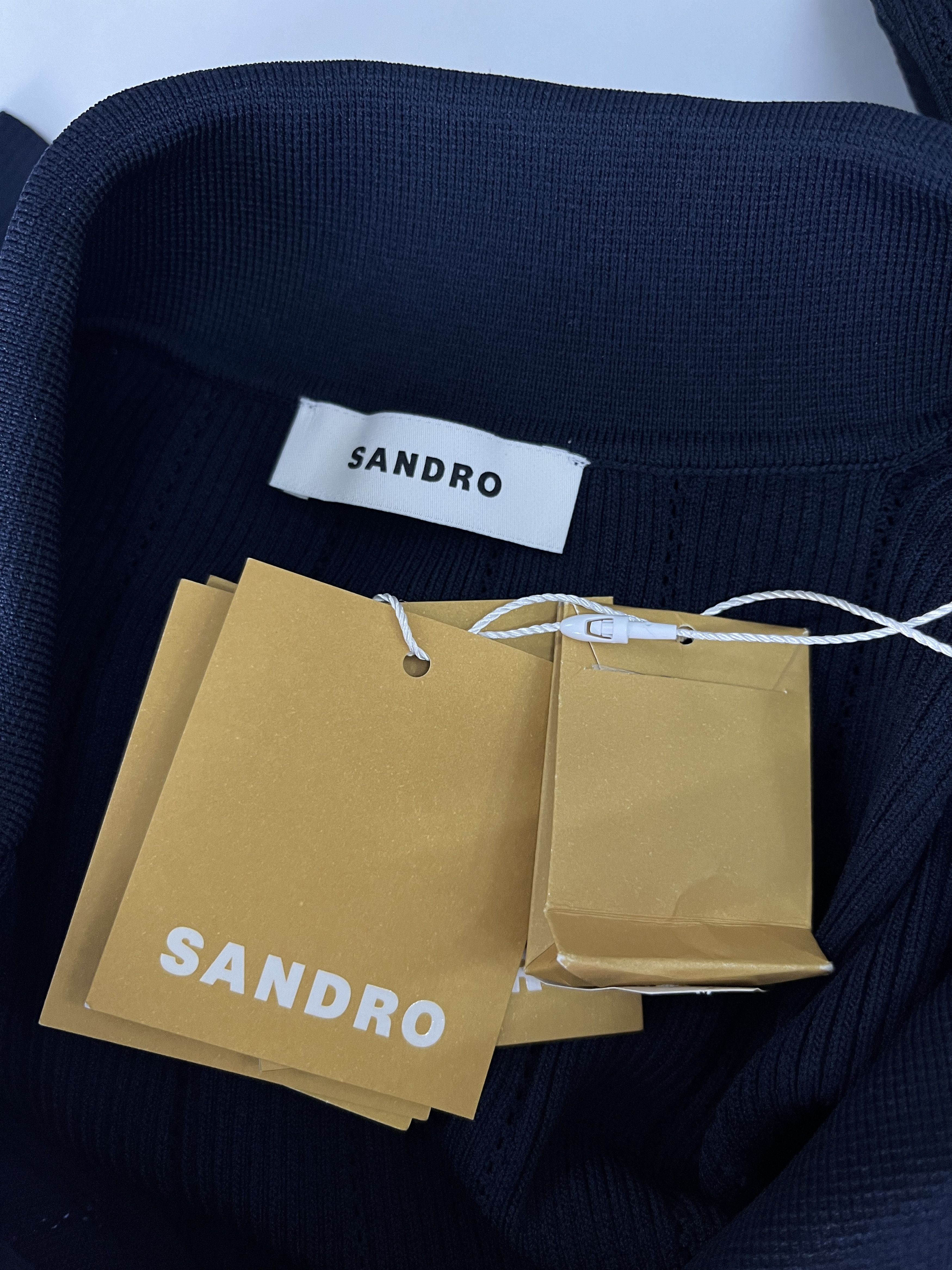 Sandro Navy Long Knit Dress With Gold Buttons On Chest And Sleeves Size S / US 4 / IT 40 - 5 Thumbnail