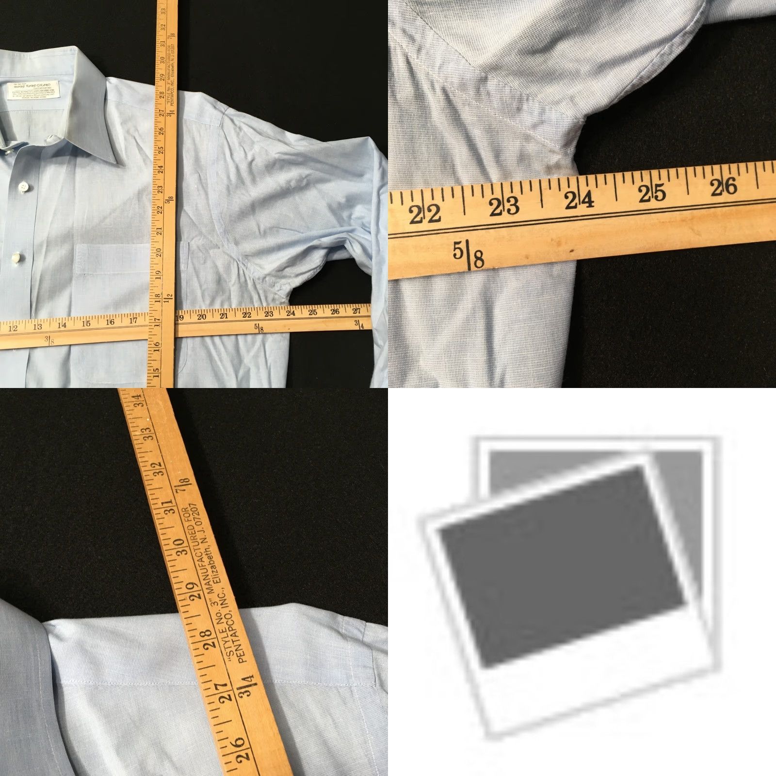 Vintage Vtg 80's Deluxe Tailored Light Blue large collar dress shirt L 17 x 34 Long Sleeve Cotton Kong Grand Vintage Shirt Mens Size 42R - 8 Thumbnail