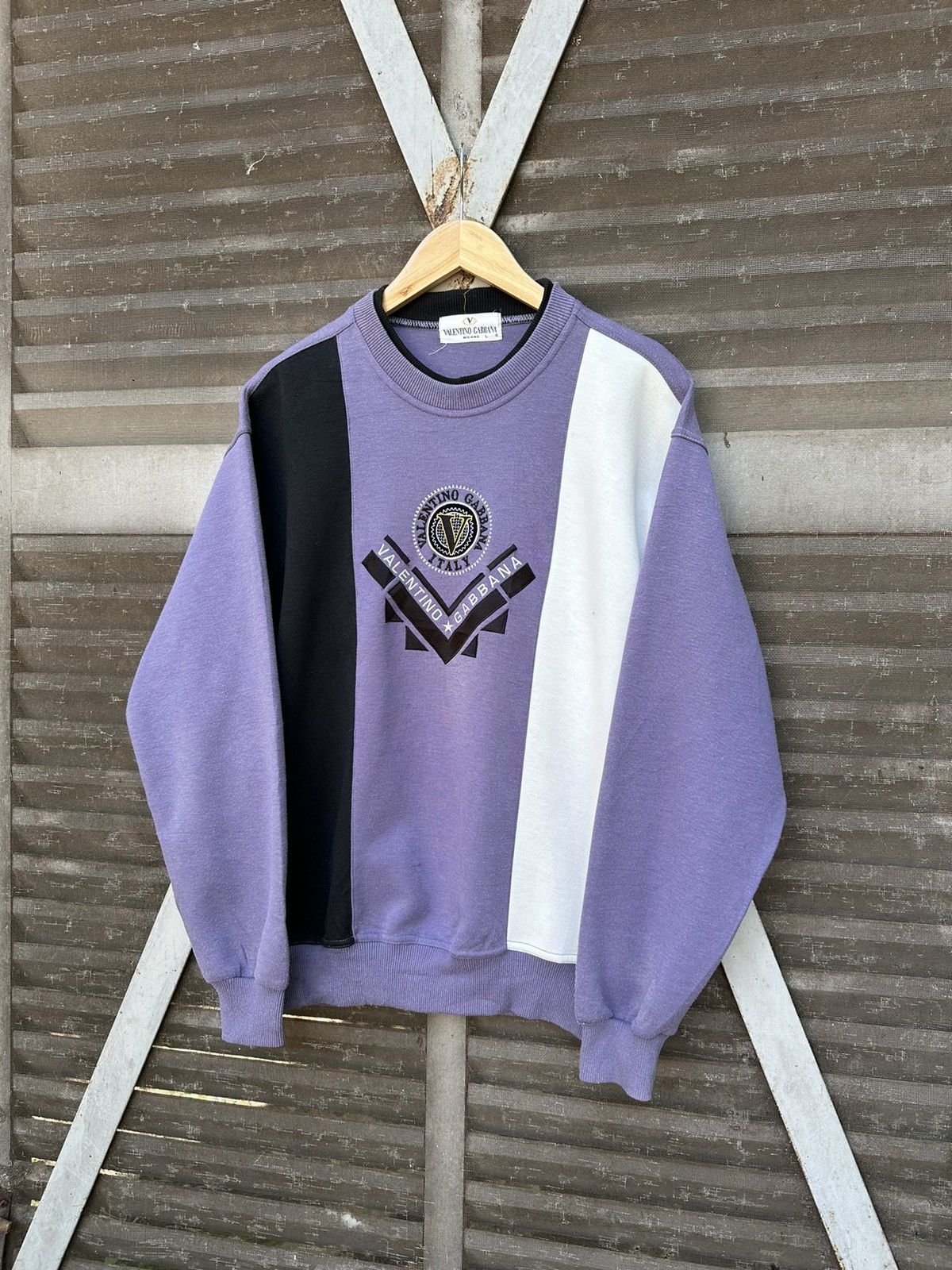 image of Valentino Gabbana Embroidery Logo Crewneck in Purple, Men's (Size Medium)