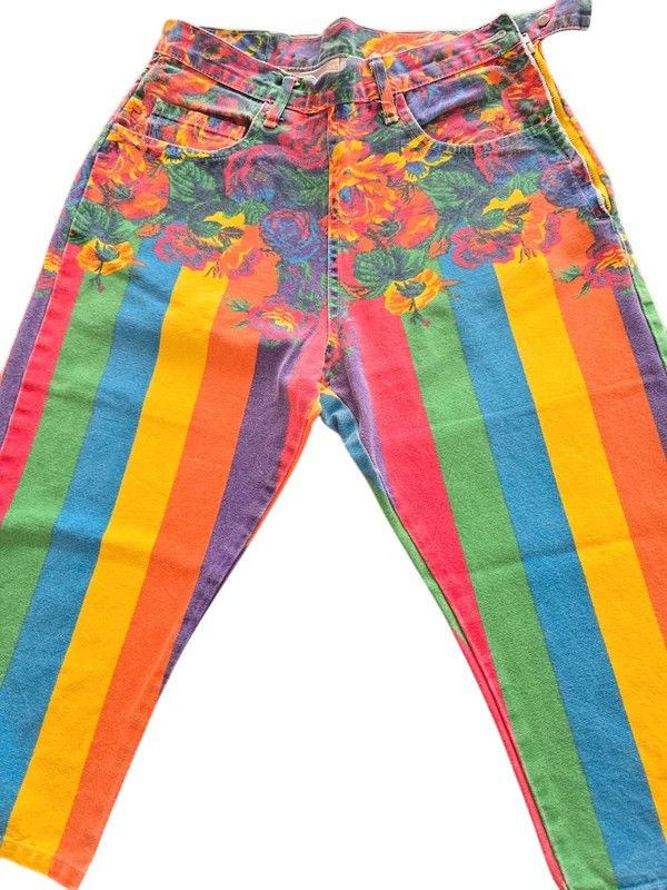 Kenzo Vintage 80s Kenzo Rainbow Floral Pride Pants Size 30 Fits 27 Size 28" / US 6 / IT 42 - 5 Thumbnail