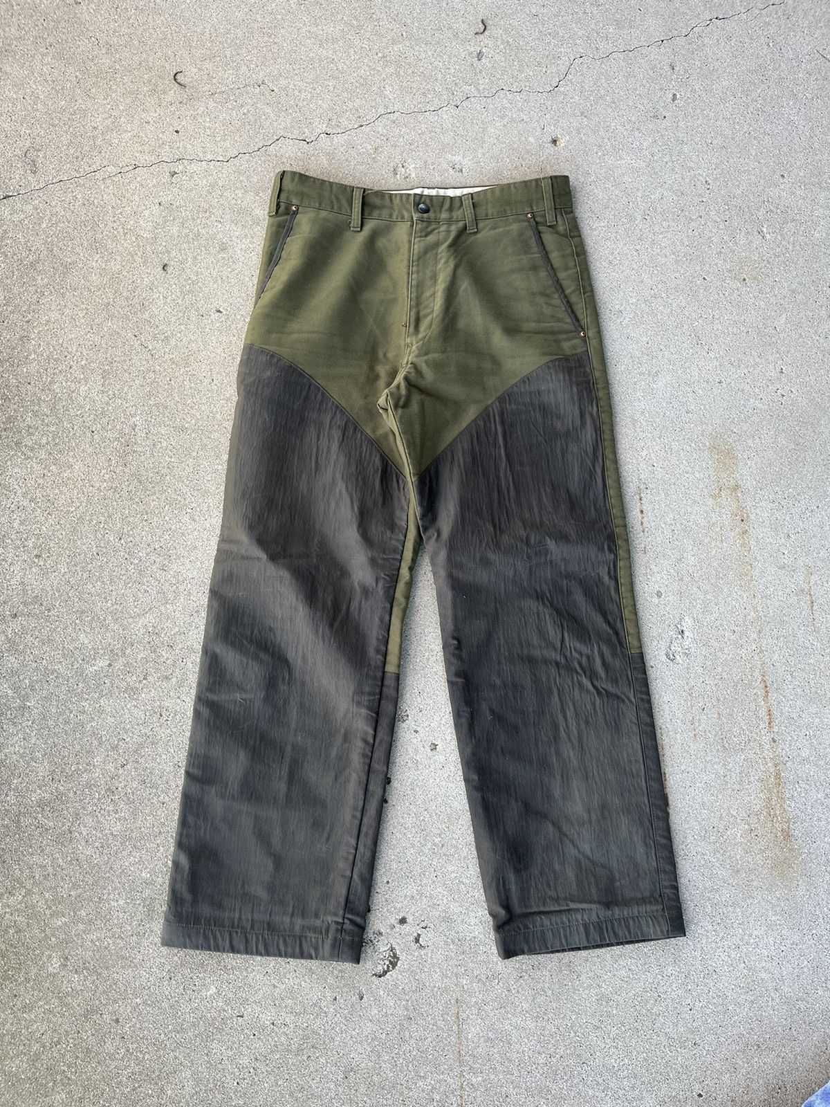 Pre-owned Needles Double Knee Military Hunting Pants In Khaki Green