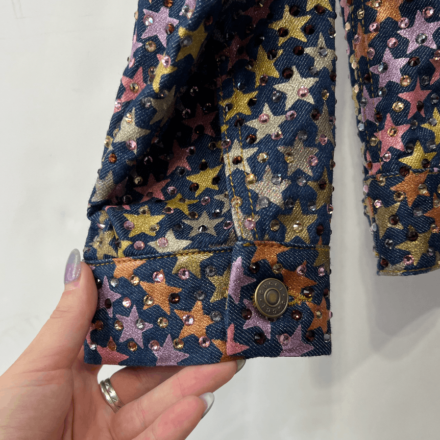 RARE NWT STAR Multi Metallic Rhinestone Denim Jacket Men's