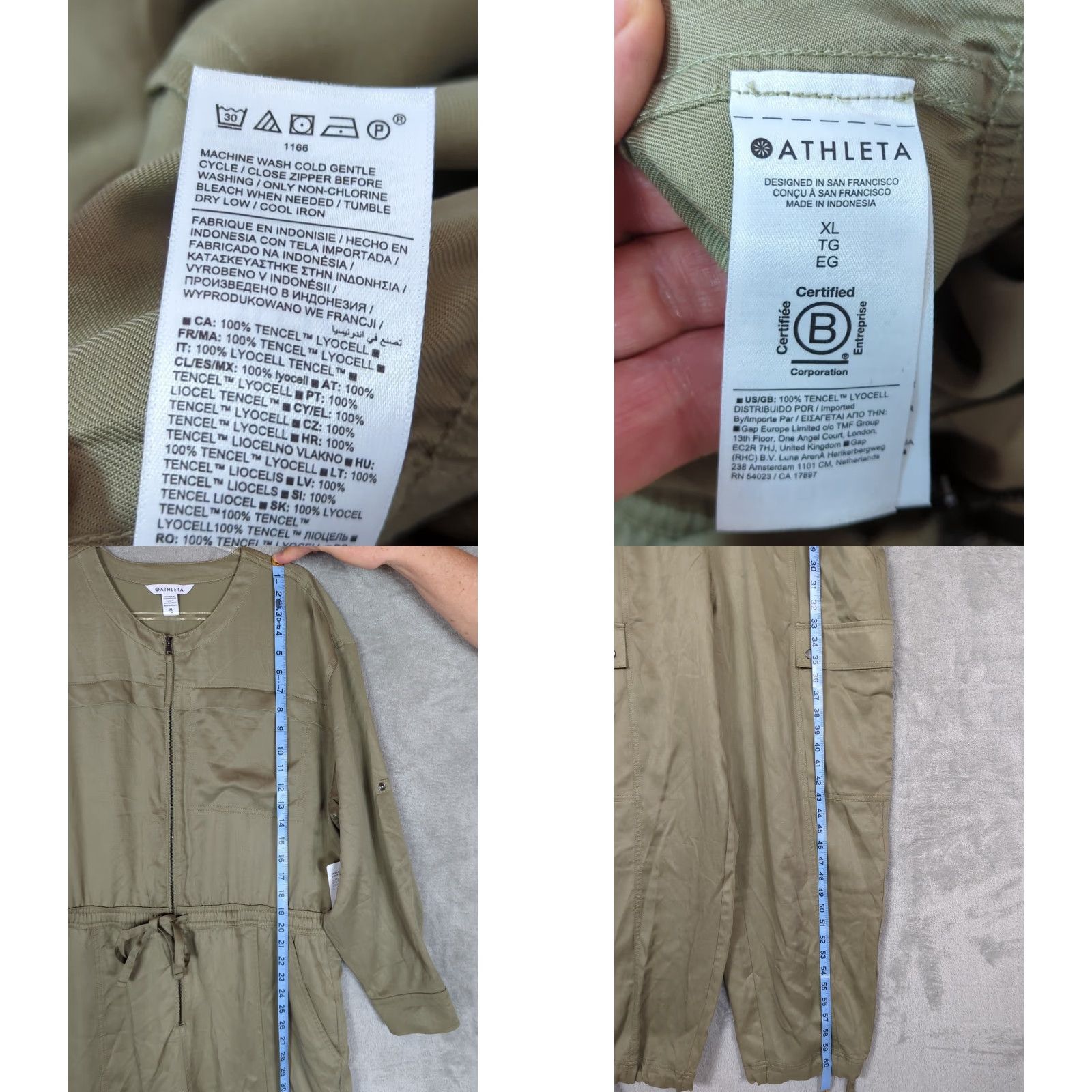 Athleta Athleta Jumpsuit Green XL Crew Neck Zip Pockets 100% TENCEL™ Lyocell Women Gorpcore Athleisure Travel Casual Solid Size 40" / US 18 - 11 Thumbnail