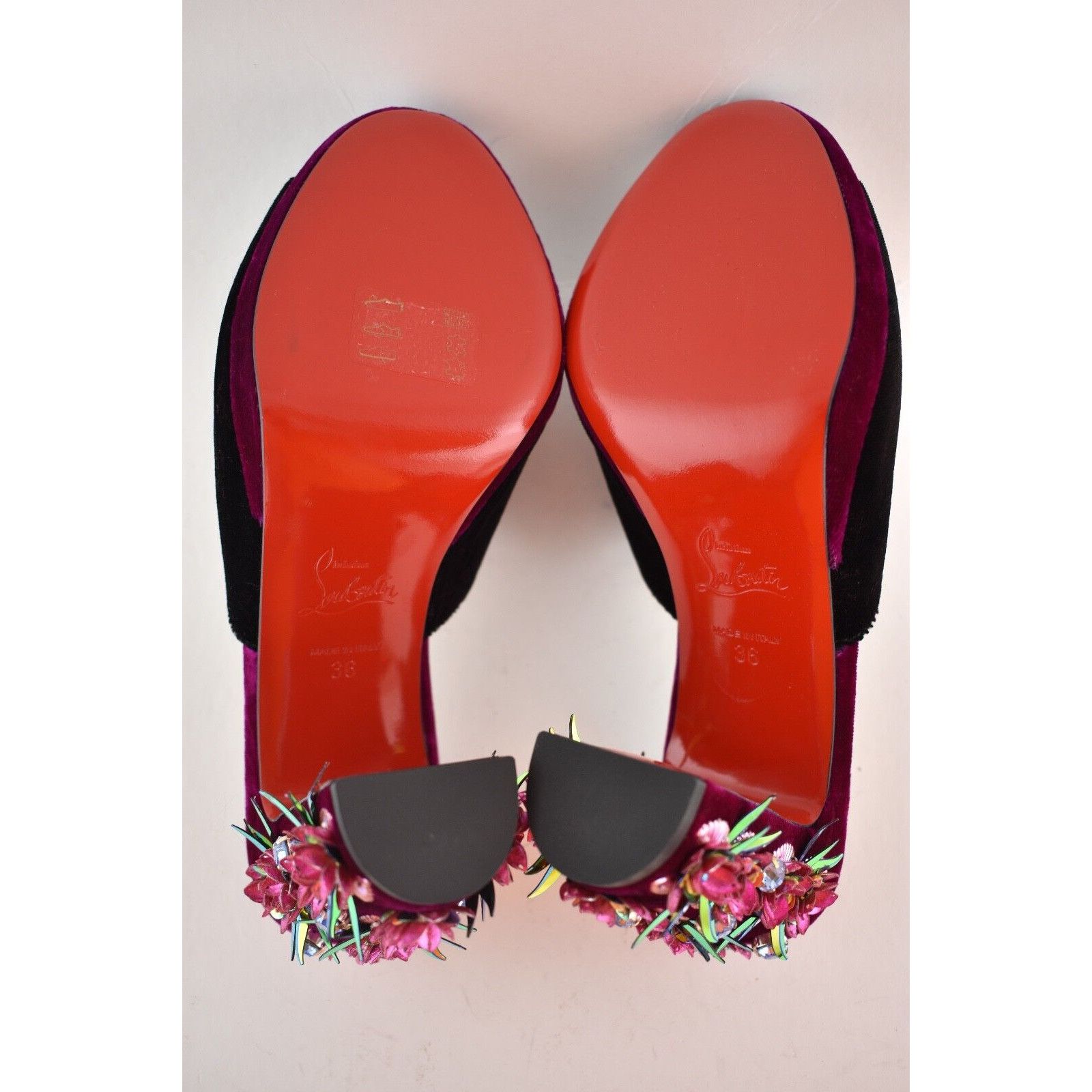 Christian Louboutin Donaflor 100 Black Velvet Figue Sandal Mule Heel Pump 36 Size US 6 / IT 36 - 12 Thumbnail