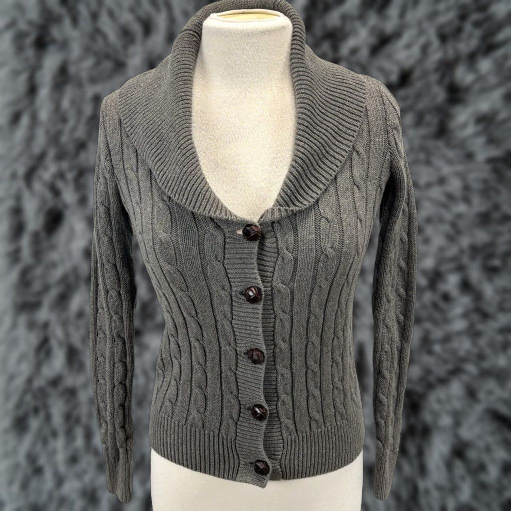 Polo Ralph Lauren Ralph Lauren Sport Cardigan Shirt Women S Gray Cable-Knit Shawl Collar Preppy Vintage? (Note: Avoid adds) Size S / US 4 / IT 40 - 1 Thumbnail