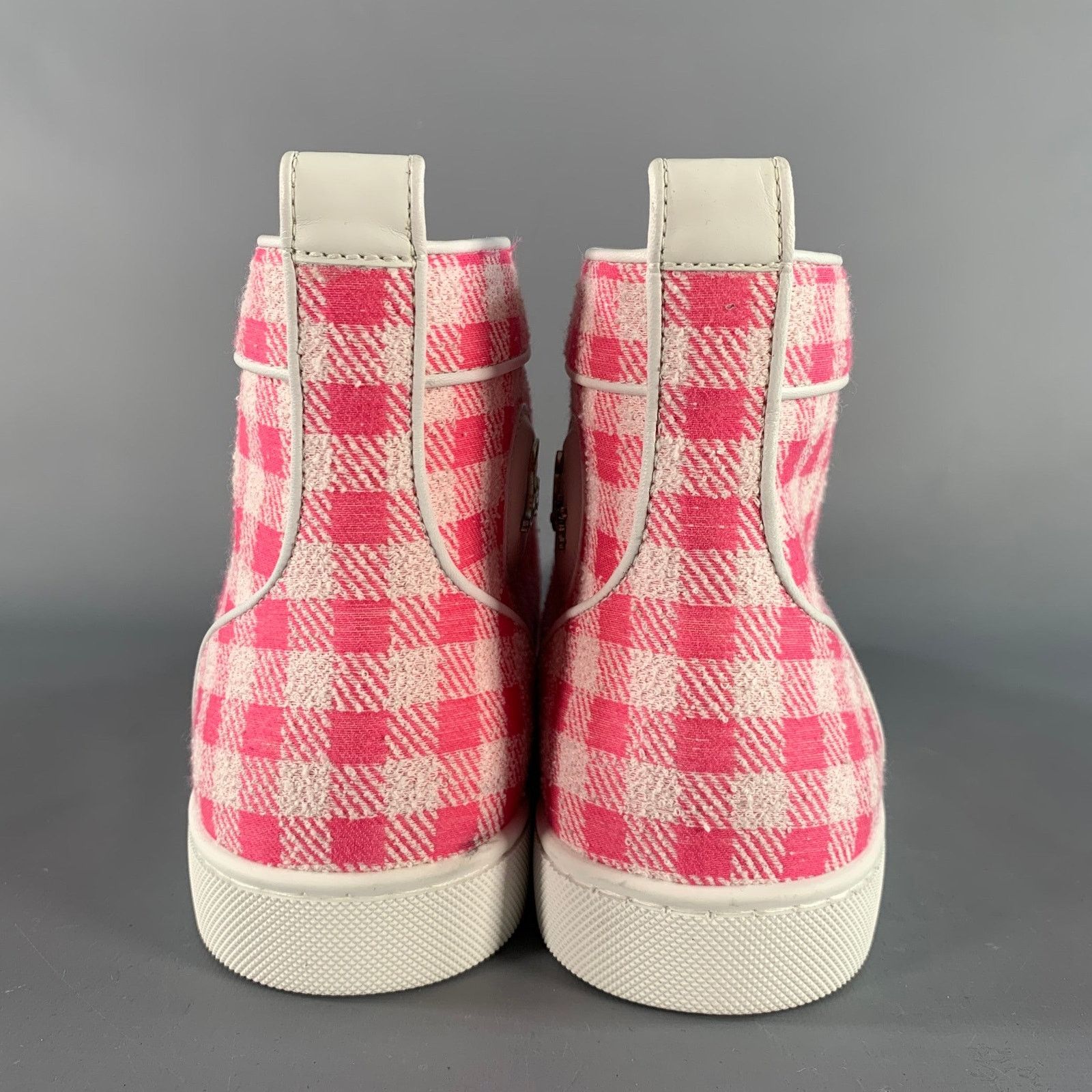 Christian Louboutin Size 9 Pink White Checkered Fabric High Top Sneakers Size US 9 / EU 42 - 3 Thumbnail