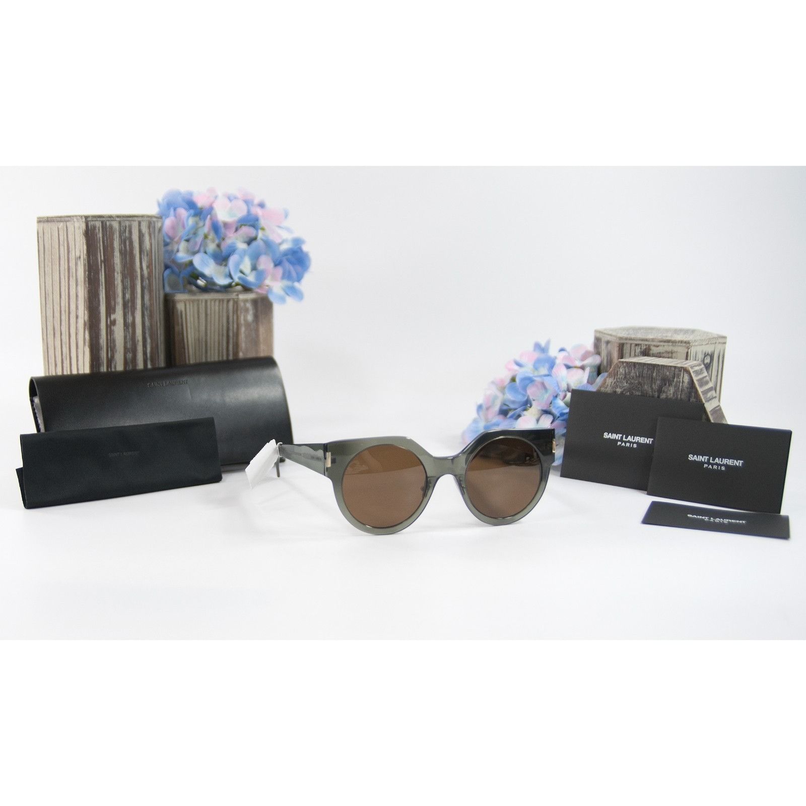 Saint Laurent Paris Saint Laurent SL185 Grey Logo Acrylic Round Sunglasses NWT C Size ONE SIZE - 1 Thumbnail