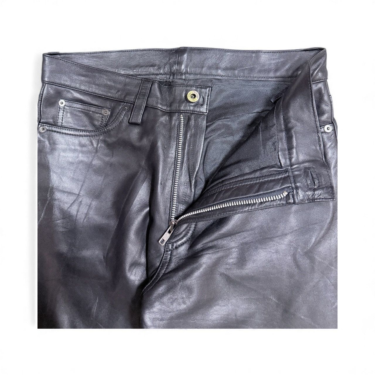 Kadoya Vtg🔥Les Vis A Bois Black Leather Bikers Pants Size US 32 / EU 48 - 4 Thumbnail