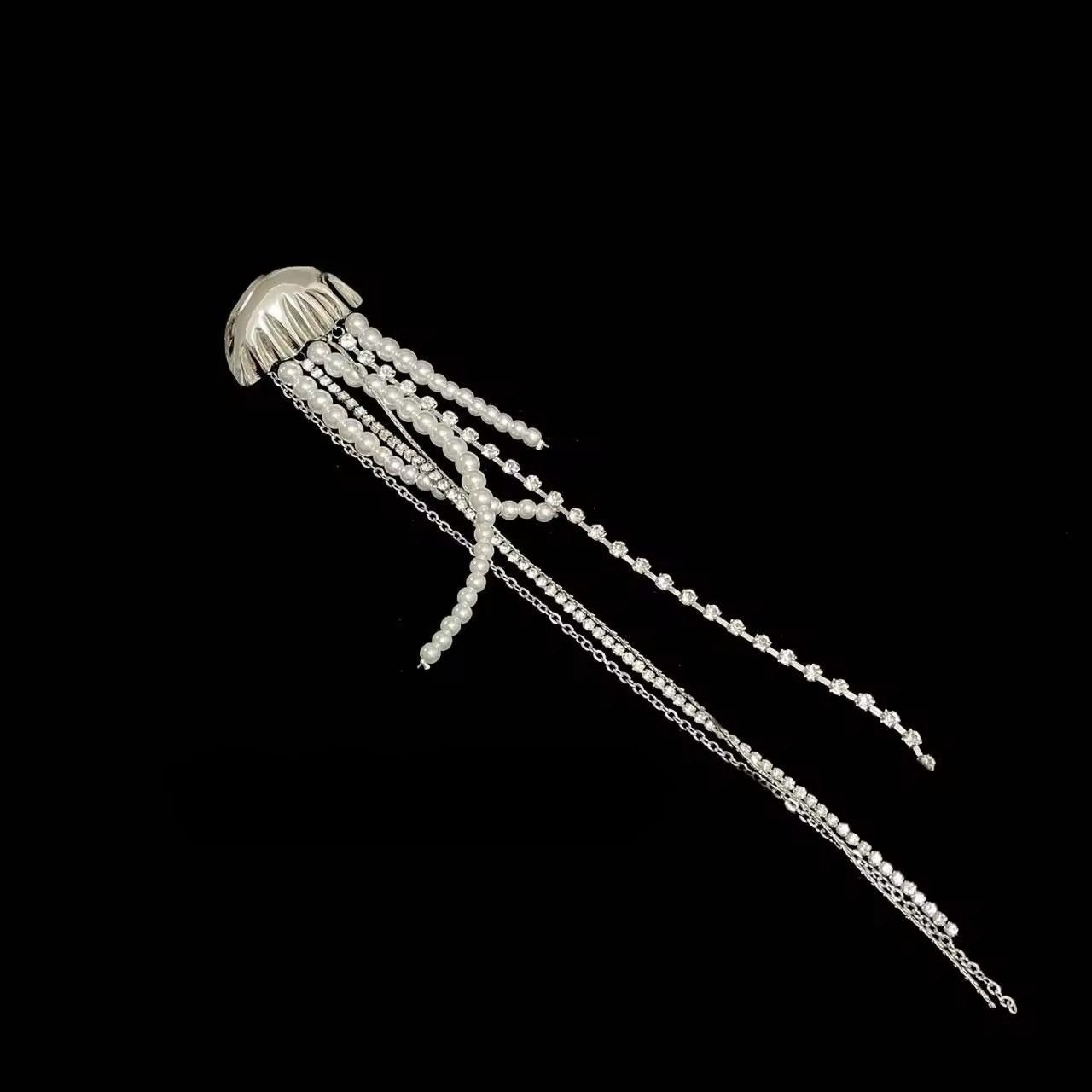 Jewelry Exquisite Elegant Pearl Long Tassel Jellyfish Brooch Size ONE SIZE - 2 Thumbnail