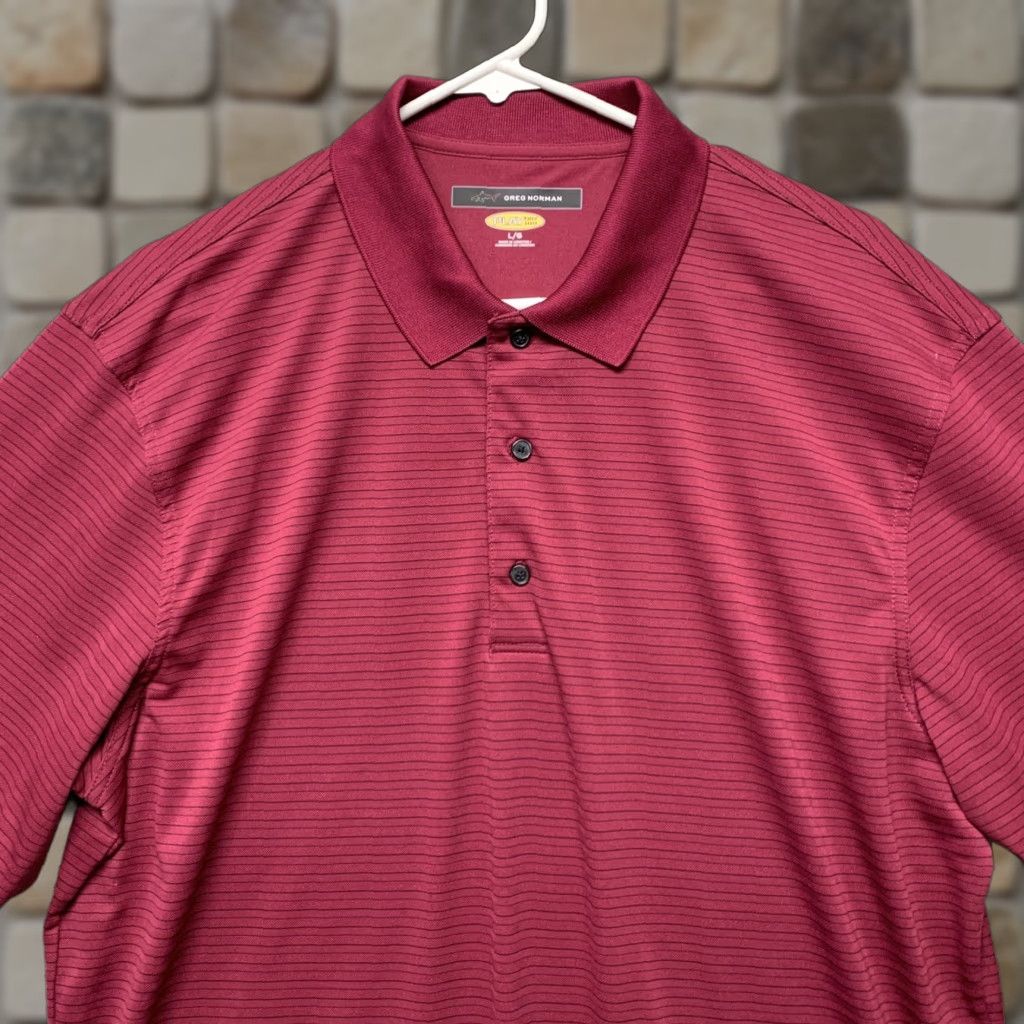 Vintage Greg Norman Polo Shirt Mens Large Burgundy Striped Playdry Jersey LG Golf Sports Shirt Size US L / EU 52-54 / 3 - 1 Thumbnail