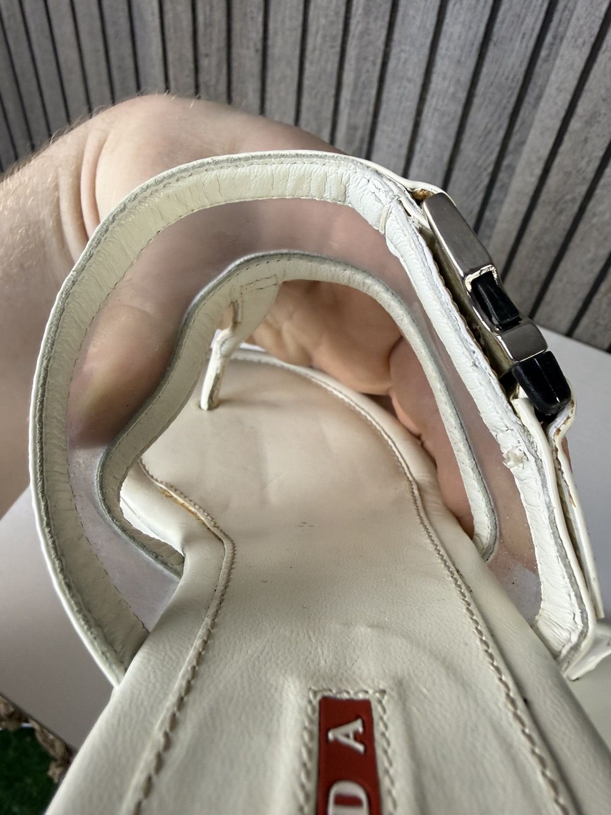 Prada PRADA Beige Leather Clear Thong Kitten Heel Sandals EU 37.5 Size US 7.5 / IT 37.5 - 11 Thumbnail