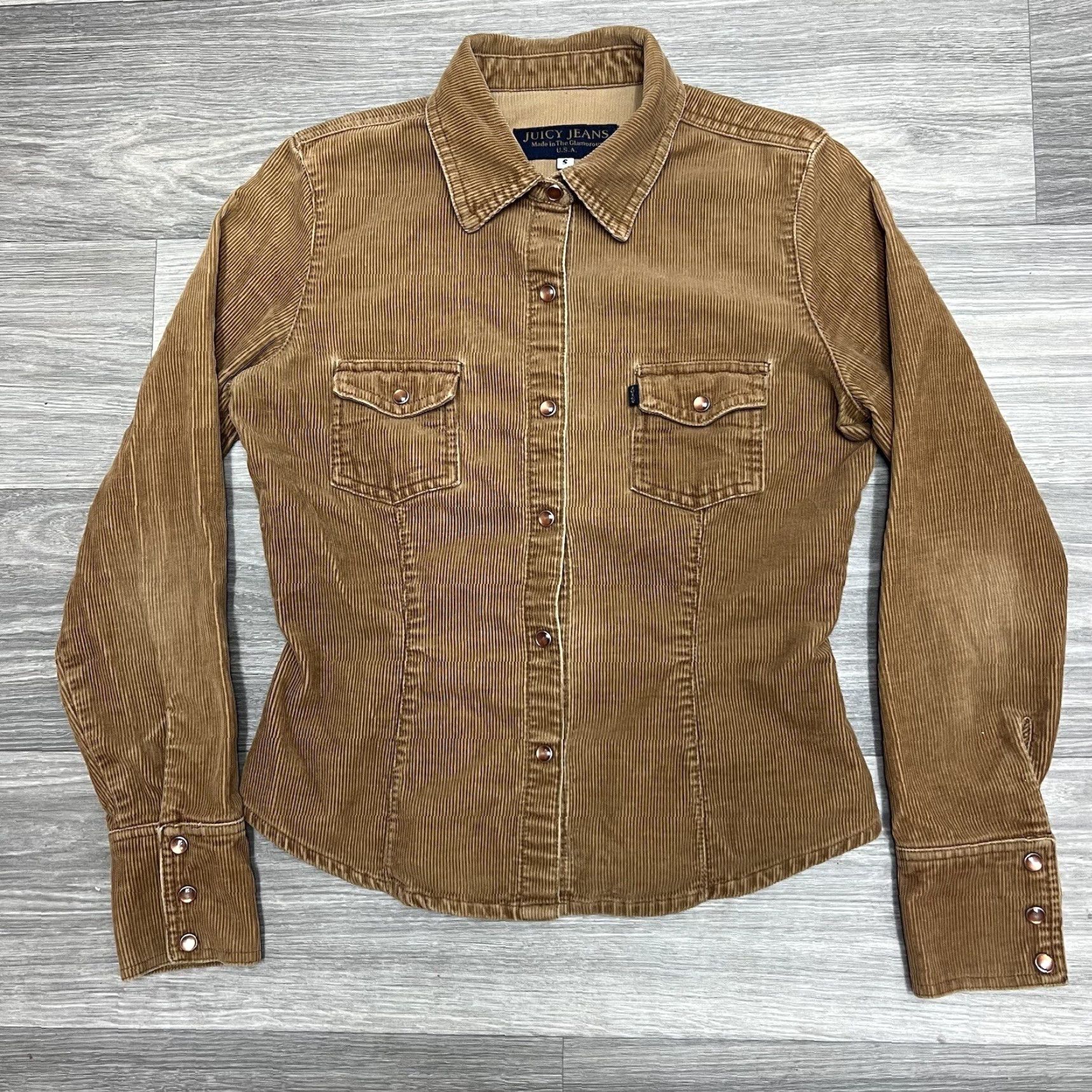 Juicy Couture VINTAGE Juicy Couture Jacket Womens S Corduroy Brown Beige 90s Crop Caramel United States Size S / US 4 / IT 40 - 2 Thumbnail