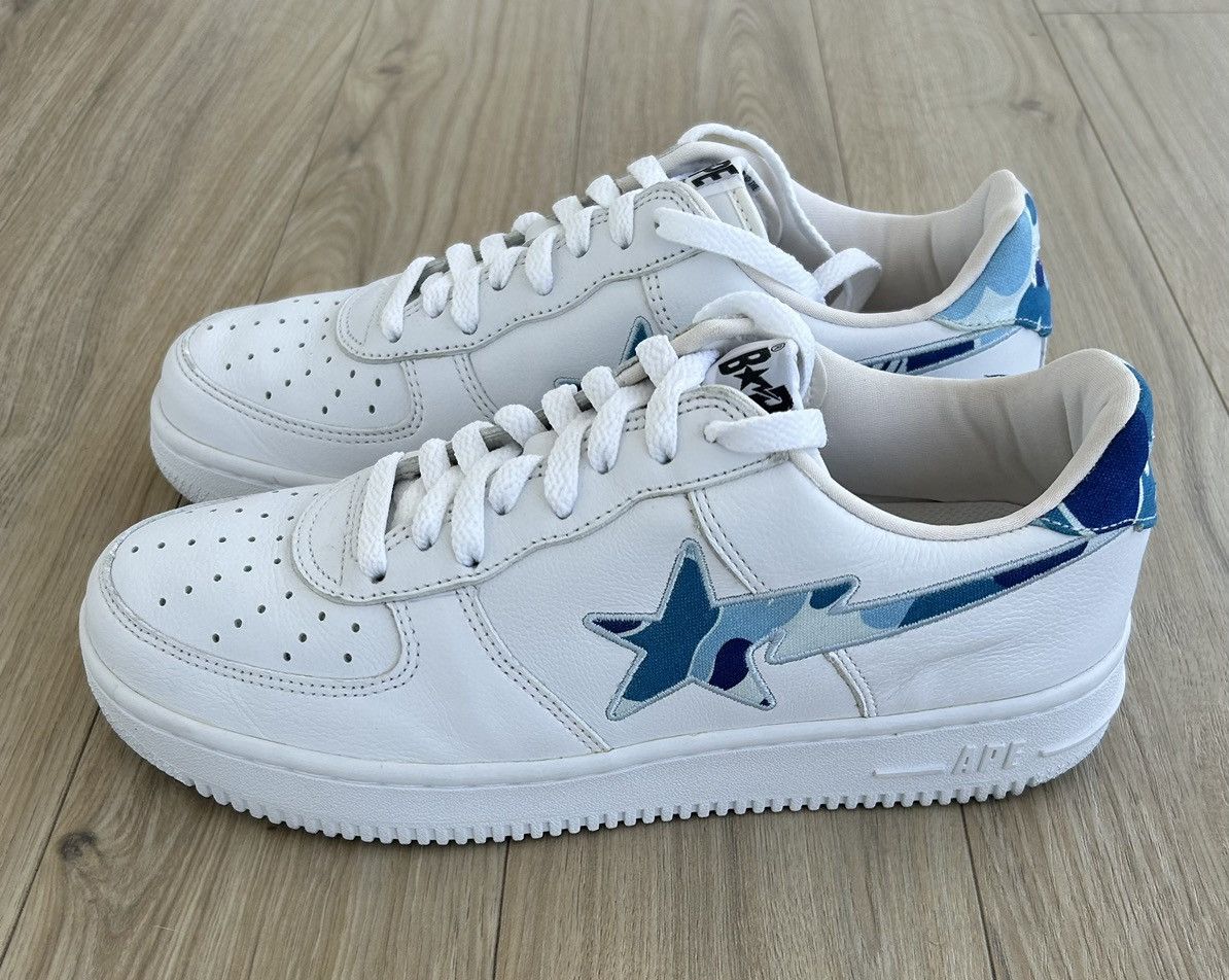 image of Very 2001 A Bathing Ape Blue Camo Bapesta Shoes in White, Men's (Size 10)