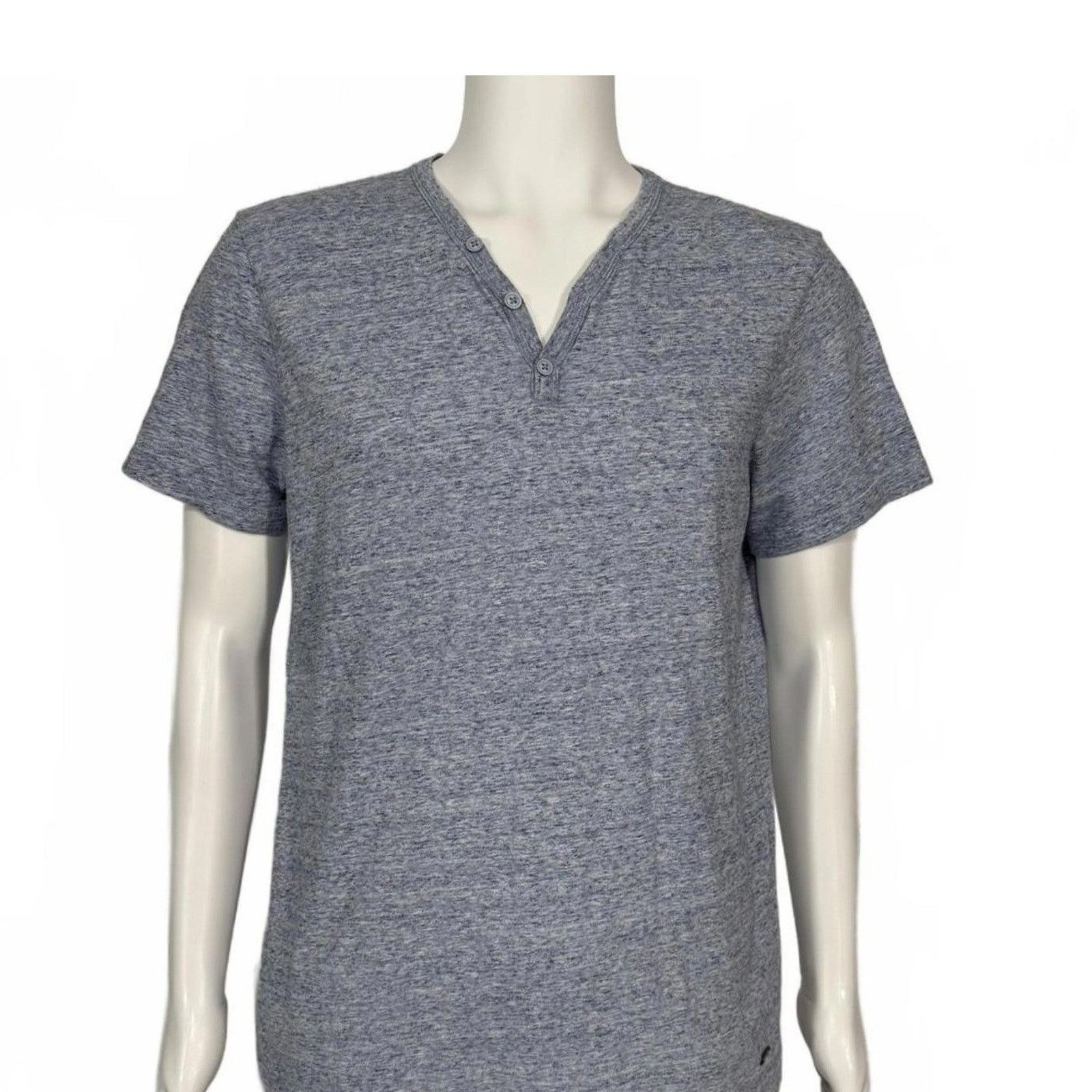 Express EXPRESS Men's Henley V Neck T-Shirt Blue Heathered Size L Size US L / EU 52-54 / 3 - 1 Thumbnail