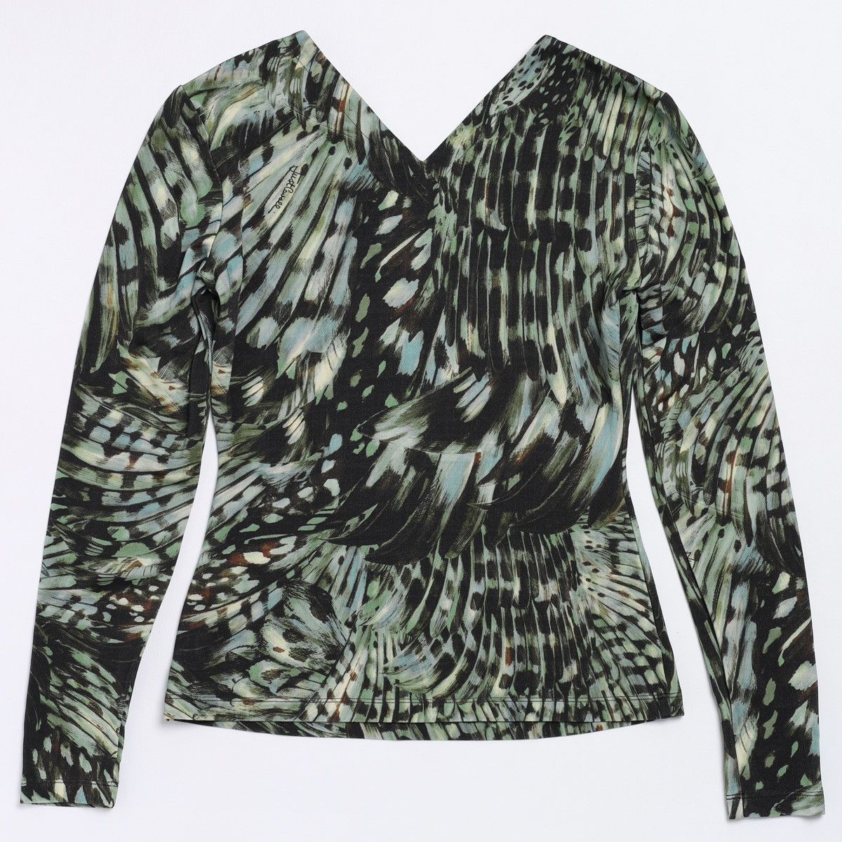 Just Cavalli Just Roberto Cavalli Feather Print Green Jungle Floral Top Size M / US 6-8 / IT 42-44 - 10 Thumbnail