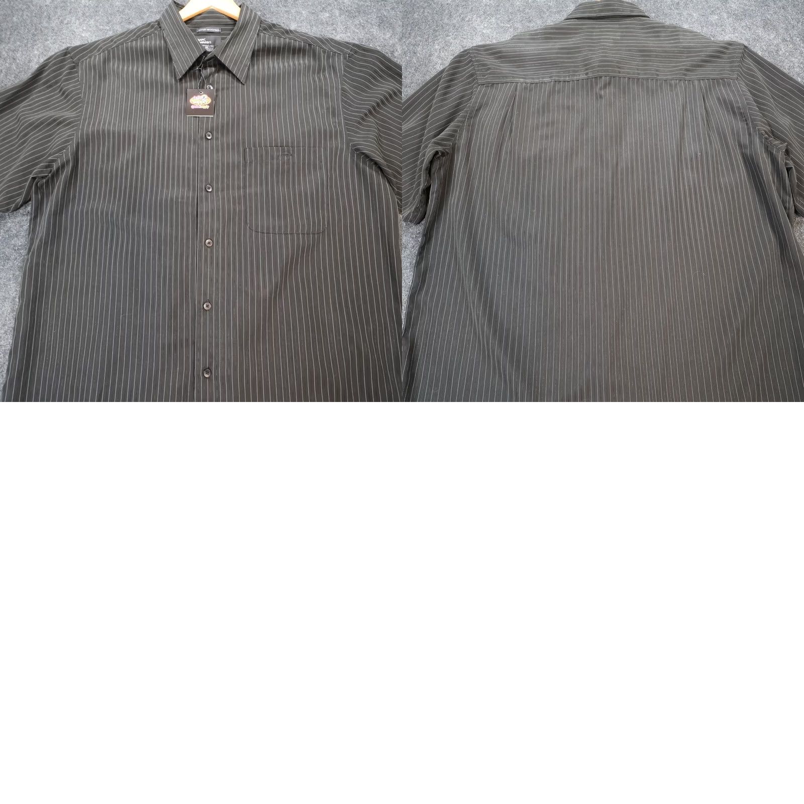 Marcs Marc Edwards Button Front Shirt Mens XL Black Excellent Pinstripe Microfiber Short Sleeve Casual Workwear Button-Up Size US XL / EU 56 / 4 - 8 Thumbnail