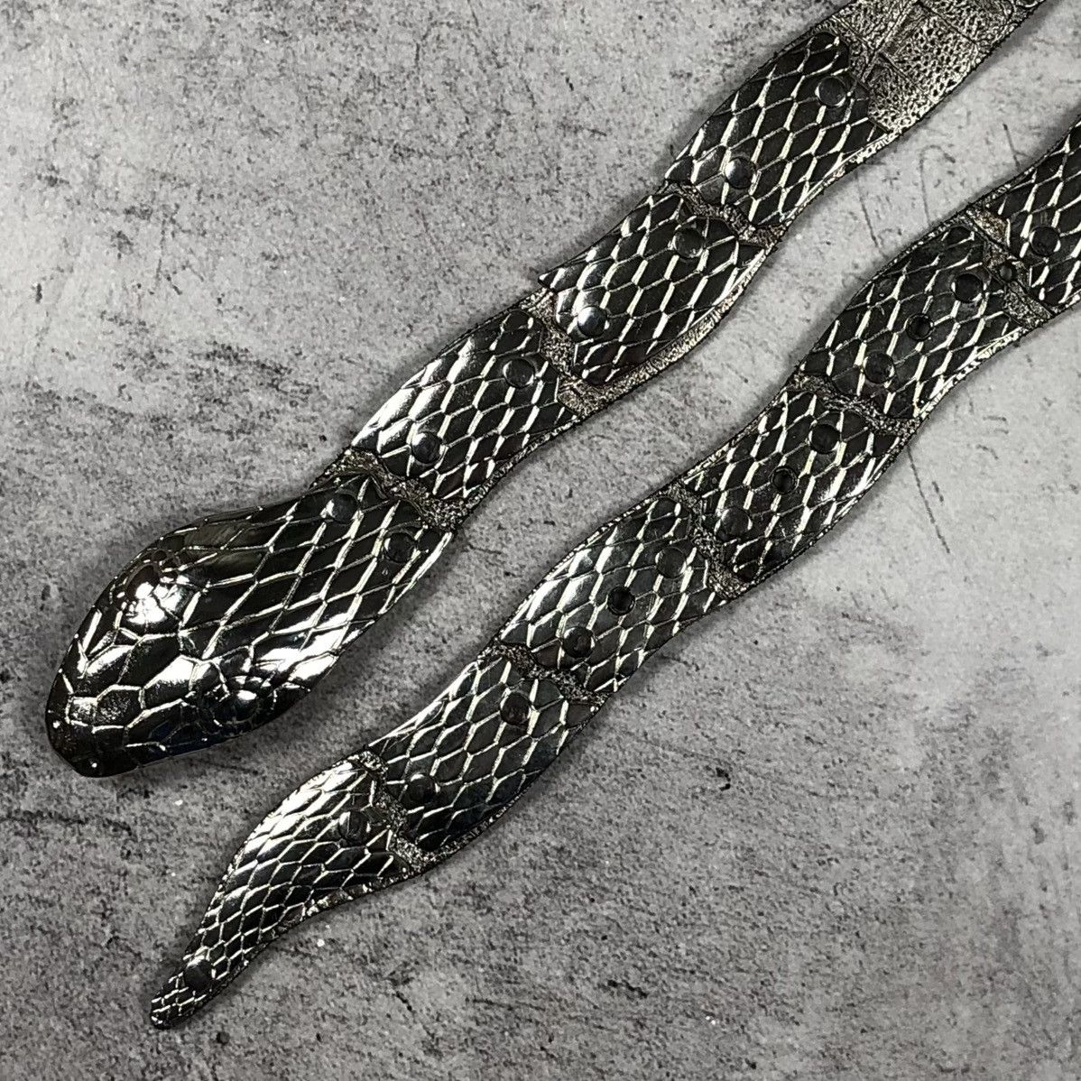 Vintage Y2K Vintage Silver Chrome Python Snake Buckle Leather Belt Size ONE SIZE - 7 Thumbnail