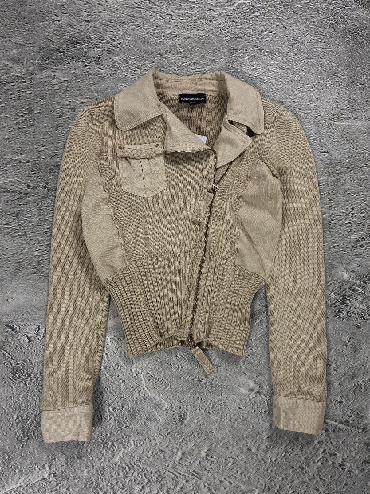 Armani Emporio Armani sweater avant garde beige Y2K knit zip swag Size S / US 4 / IT 40 - 1 Thumbnail