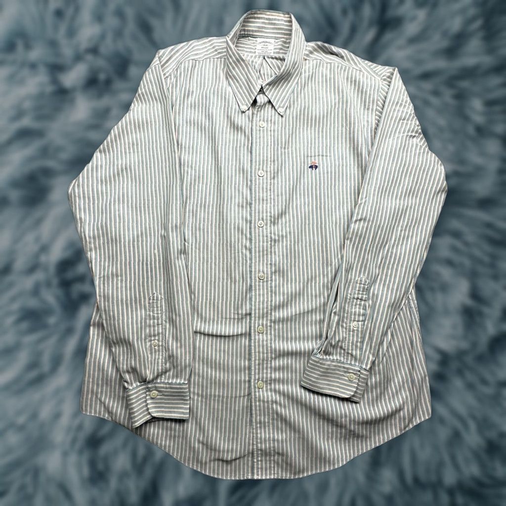 Brooks Brothers VINTAGE Brooks Brothers 1818 Regent Button Down Shirt Long Sleeve Men XL Green Striped Size US XL / EU 56 / 4 - 1 Thumbnail