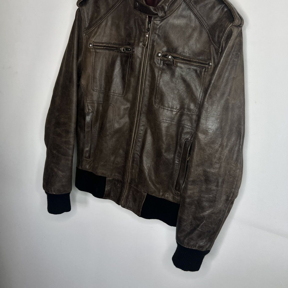 Leather × Vintage Vintage Brown Leather Motor Biker Jacket Trucker Genuine Size US M / EU 48-50 / 2 - 2 Thumbnail