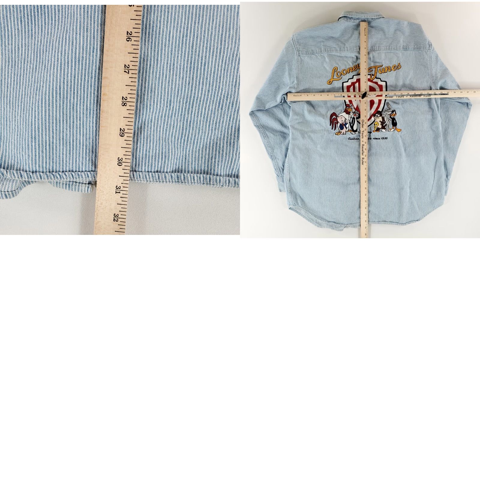 Vintage Looney Tunes Warner Bros Button Down Denim Shirt Striped Embroidered Mens L Blue Shirt Mens L Denim Shirt Size US L / EU 52-54 / 3 - 8 Thumbnail