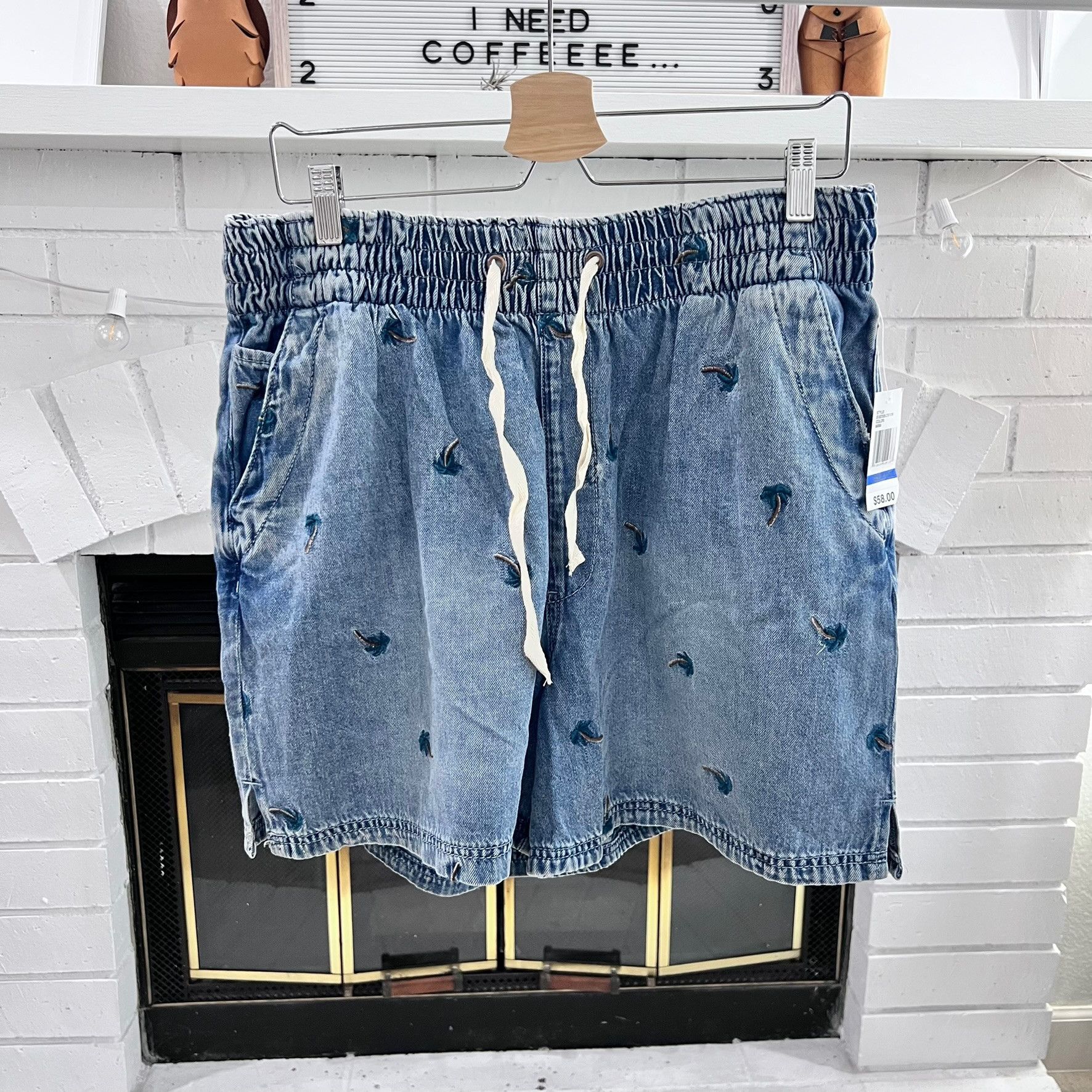Other Kensie Jeans Palm Trees Embroidery High Rise Denim Shorts Size 38" / US 16 / IT 52 - 1 Thumbnail