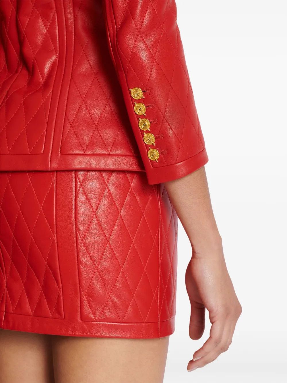 Balmain o1s1wg111225 Padded Leather Jacket in Red Size XL / US 12-14 / IT 48-50 - 4 Thumbnail