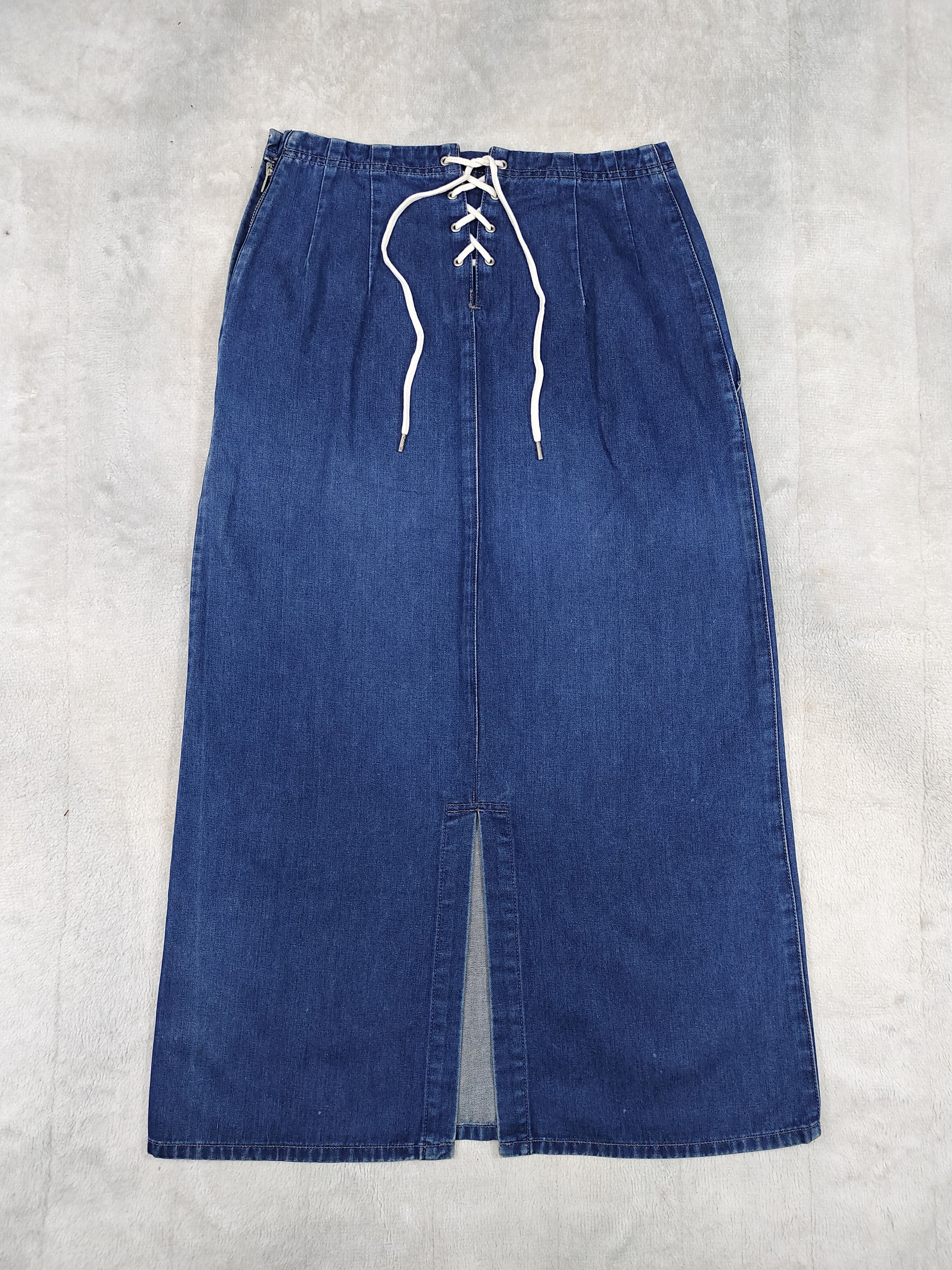 Issey Miyake 80s Issey Miyake🇯🇵 Y2K Lace Up Back Straight Denim Skirt Size 30" / US 8 / IT 44 - 2 Thumbnail