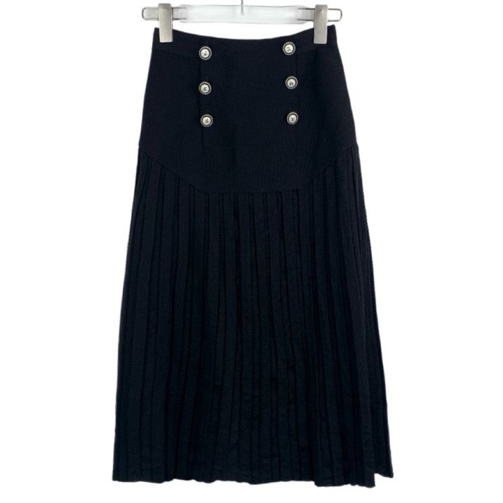 Chanel Chanel Logo Button Pleated Black Wool Skirt Size 25" / US 0 / IT 36 - 1 Thumbnail