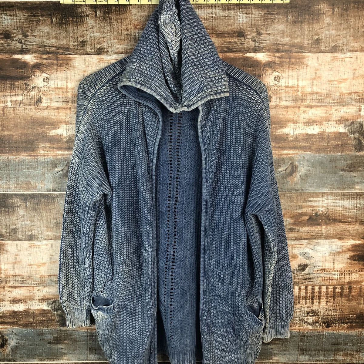 Indigo Azul Blue indigo faded Cardigan Hoodie Knitwear #A1887 Size US M / EU 48-50 / 2 - 5 Thumbnail