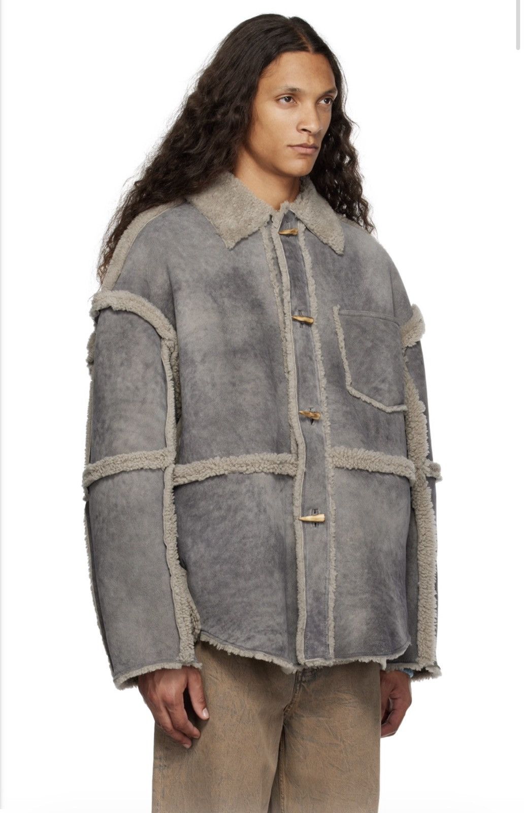 Acne Studios $3100 Gray Paneled French Lamb Shearling Jacket Size US S / EU 44-46 / 1 - 2 Thumbnail