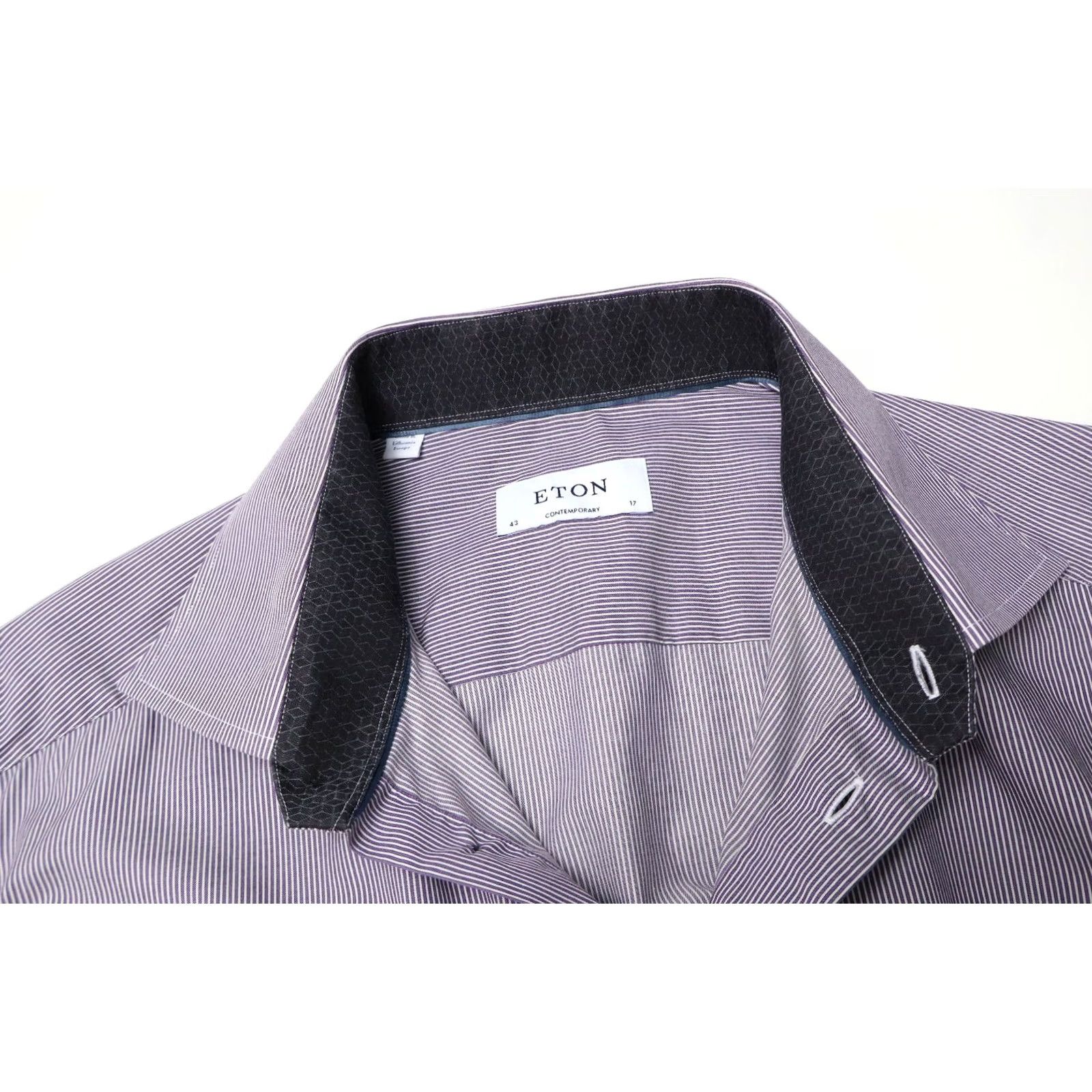 Eton ETON Contemporary Fine Twill Shirt Men's 43 / 17 Collared Button-Up Striped Purple Size US XL / EU 56 / 4 - 3 Thumbnail