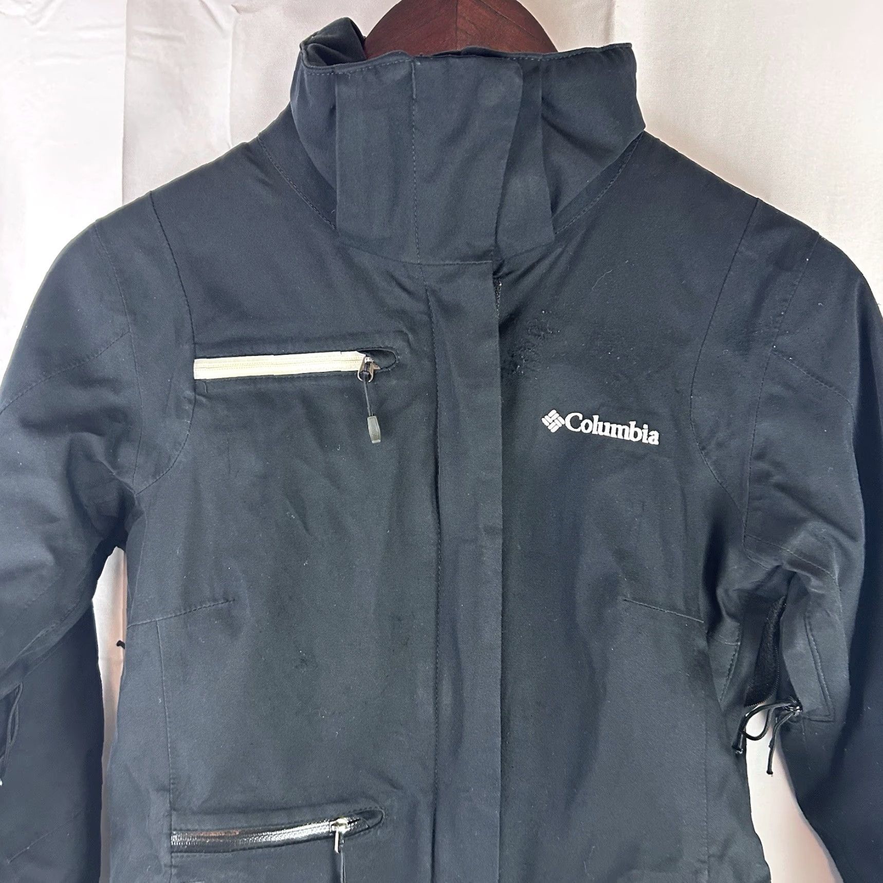 Vintage Columbia Jacket Womens XS Omni Heat Black (No Hood) Regular Fit Mid-Length Solid Softshell Outdoor Halloween-style? Size XS / US 0-2 / IT 36-38 - 2 Thumbnail