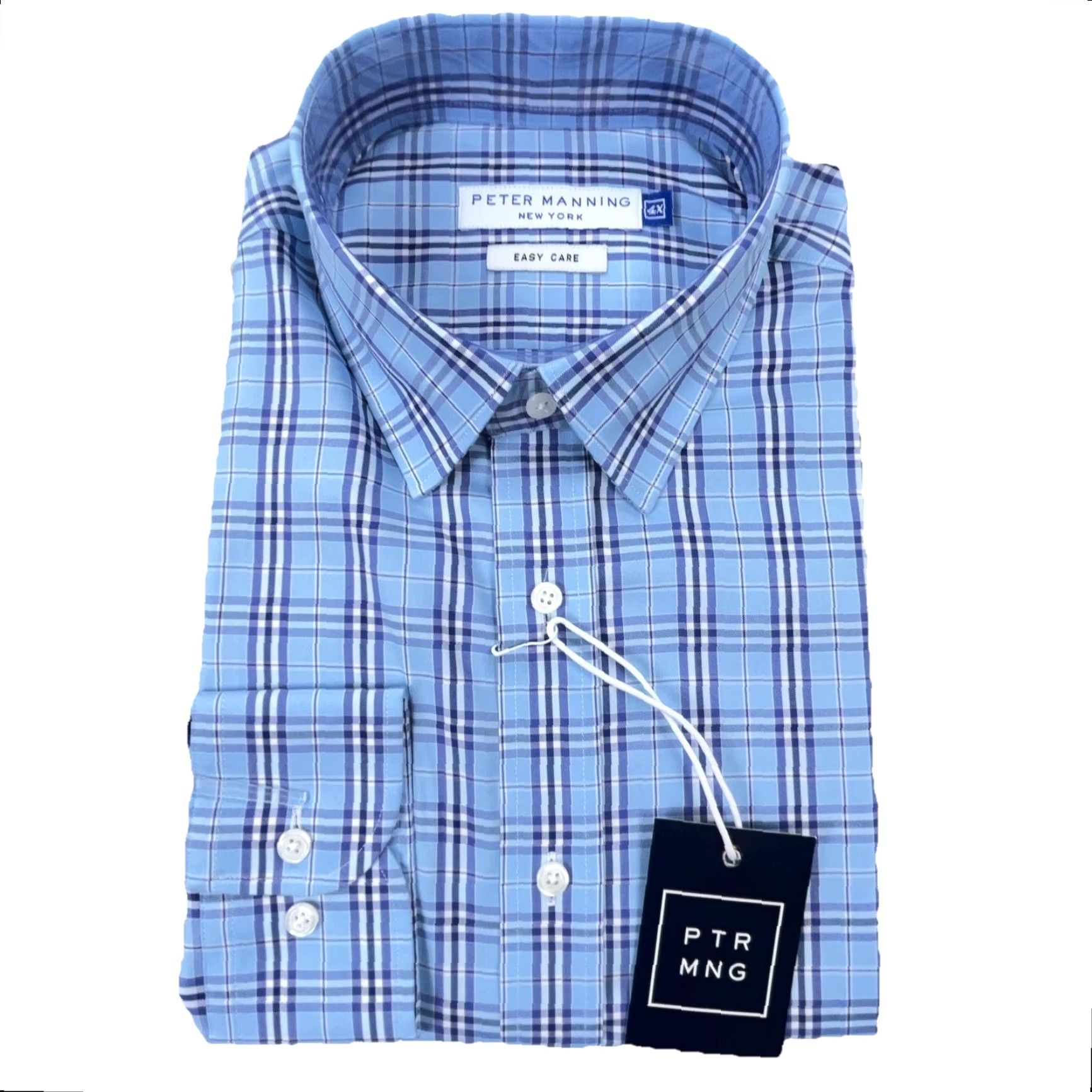 Vintage Peter Manning Shirt Men 4X Blue Plaid Button-Front Collared Long Sleeve Cotton Regular Fit Mens Size 48R - 4 Thumbnail