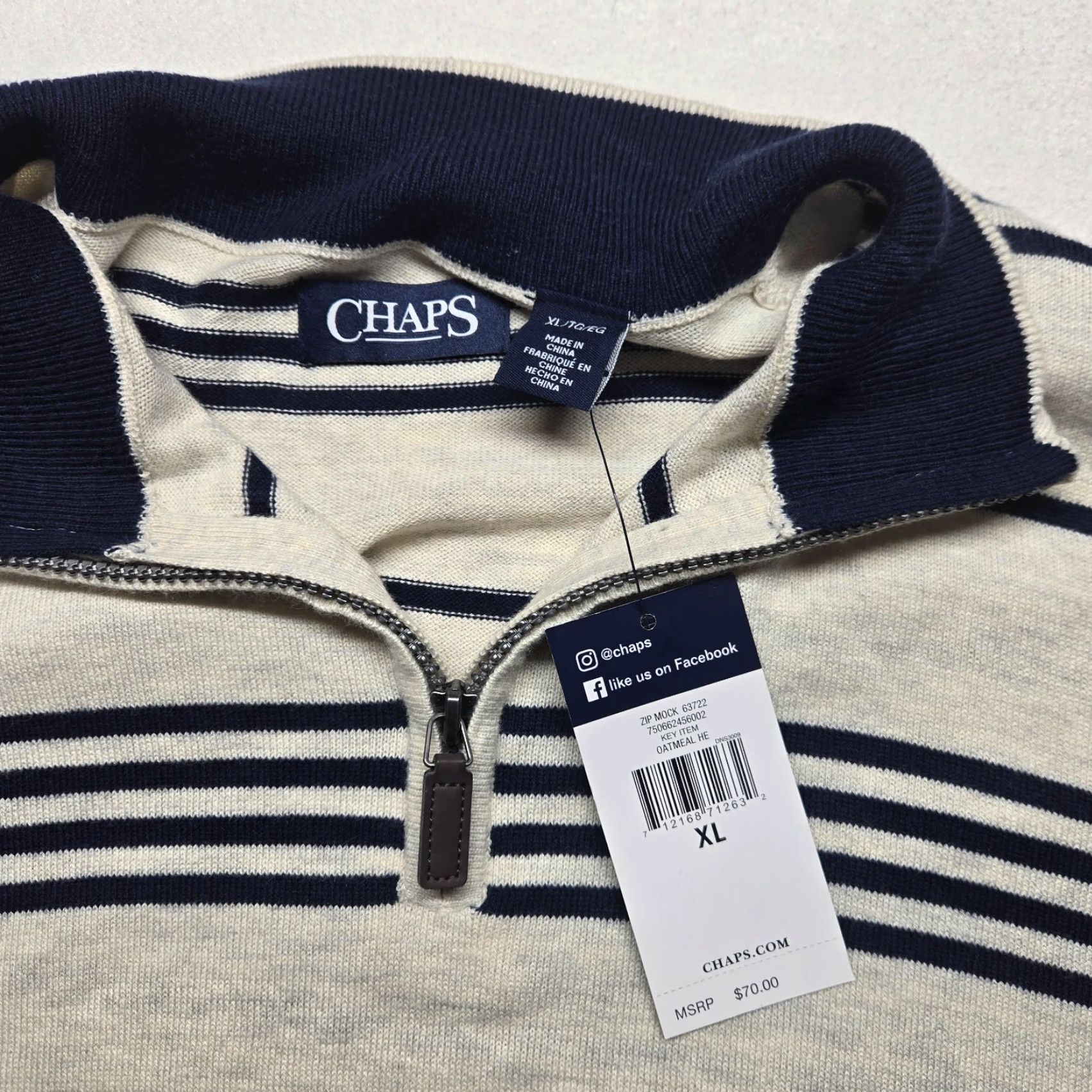 Chaps Chaps Polo Sweater 1/4 Zip White Long Sleeve XL Men Pullover Knitted Cotton Zip Neck Collared Golf Casual Shirt Size US XL / EU 56 / 4 - 3 Thumbnail