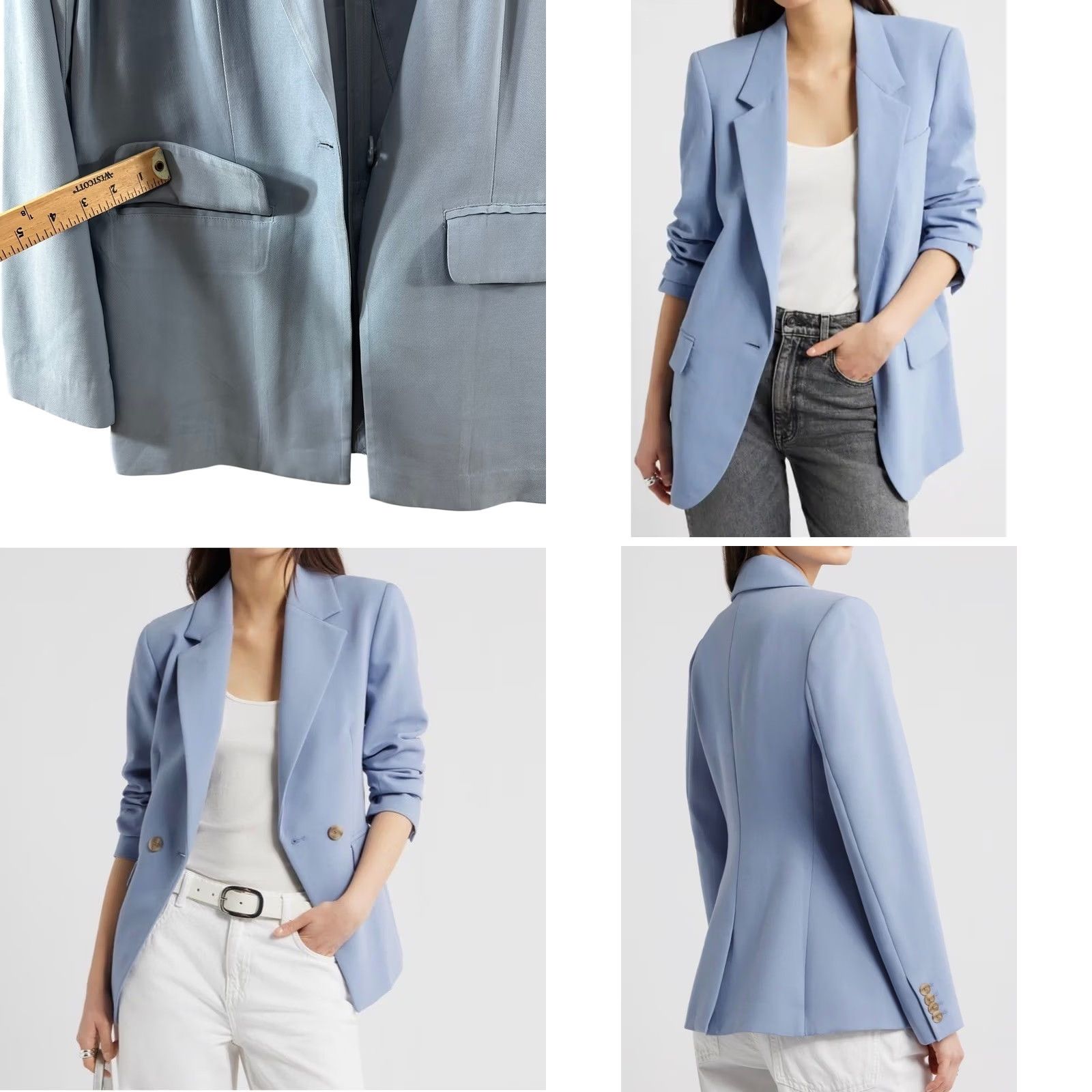 Vintage Open Edit Dusty Blue Single Button The Icon Relaxed Blazer Size XS / US 0-2 / IT 36-38 - 8 Thumbnail