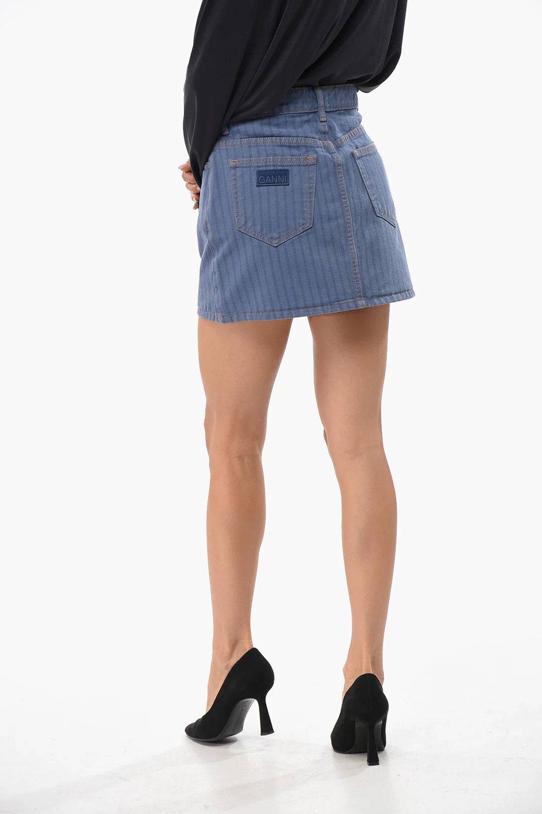 Ganni og1mm0426 Striped Denim Miniskirt in Blue Size 30" / US 8 / IT 44 - 2 Thumbnail