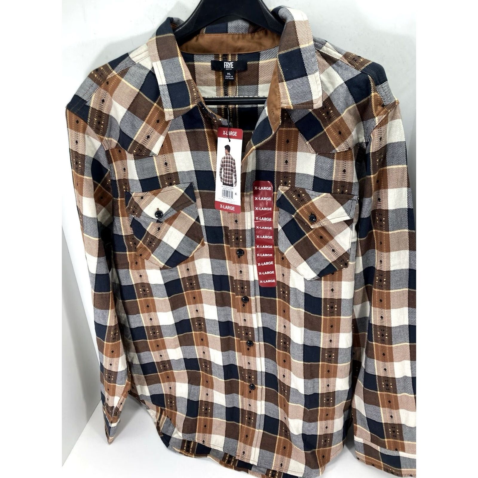 Frye Frye Jacquard Flannel Shirt Men XL Brown Plaid Long Sleeve Button NWT Size US XL / EU 56 / 4 - 2 Thumbnail