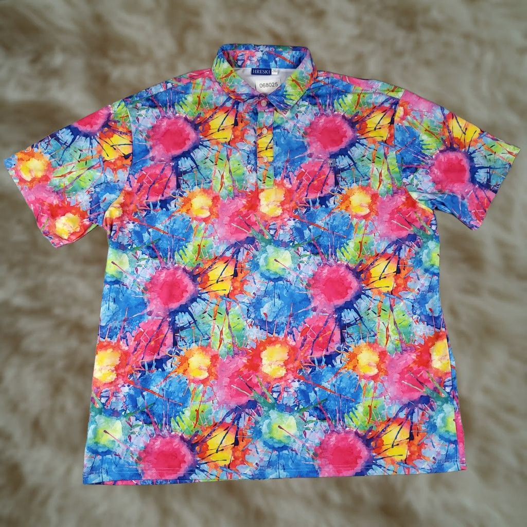Vintage Hreski Polo Shirt Mens 2XL Blue Pink Paint Splatter Short Sleeve Golf Polo Shirt Mens Blue Pink Paint Splatter 2XL Size US XXL / EU 58 / 5 - 1 Thumbnail