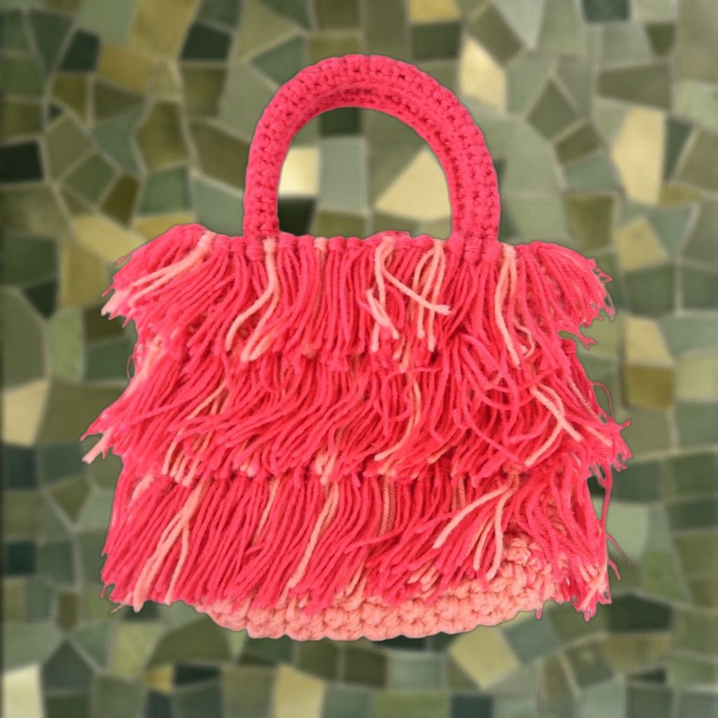 Pinko VINTAGE Y2K Pink Red Fringe Yarn Knit Handbag Purse Top Handle Bag Satchel/Top Handle Bag Small Womens Size S / US 4 / IT 40 - 1 Thumbnail