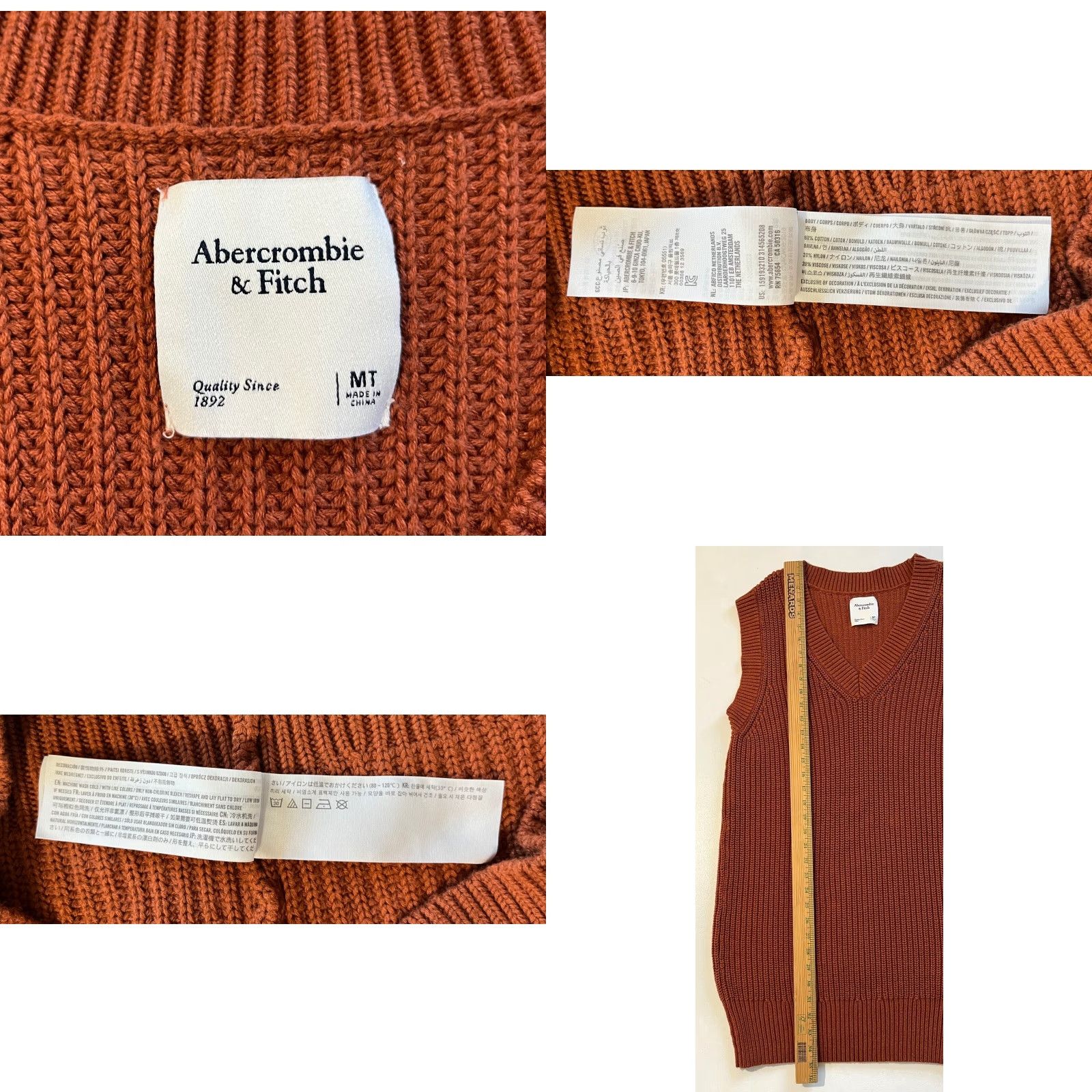 Abercrombie & Fitch VINTAGE Abercrombie & Fitch Women's Knit Sweater Dress V-Neck Sleeveless Sz MT Dress M Rust 90s Preppy Tall Womens Size M / US 6-8 / IT 42-44 - 8 Thumbnail