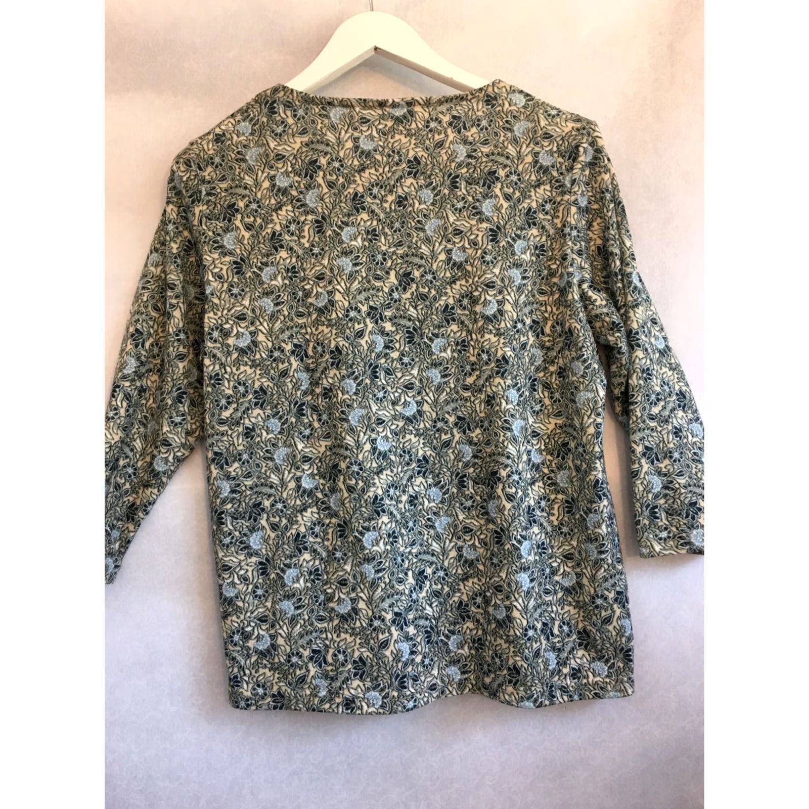 Vintage Cotswold Collection Womens XL Green Crewneck 3/4 Sleeve Brushed Jersey Top Crew Neck Floral Embroidered Casual Shirt Womens Size XL / US 12-14 / IT 48-50 - 3 Thumbnail