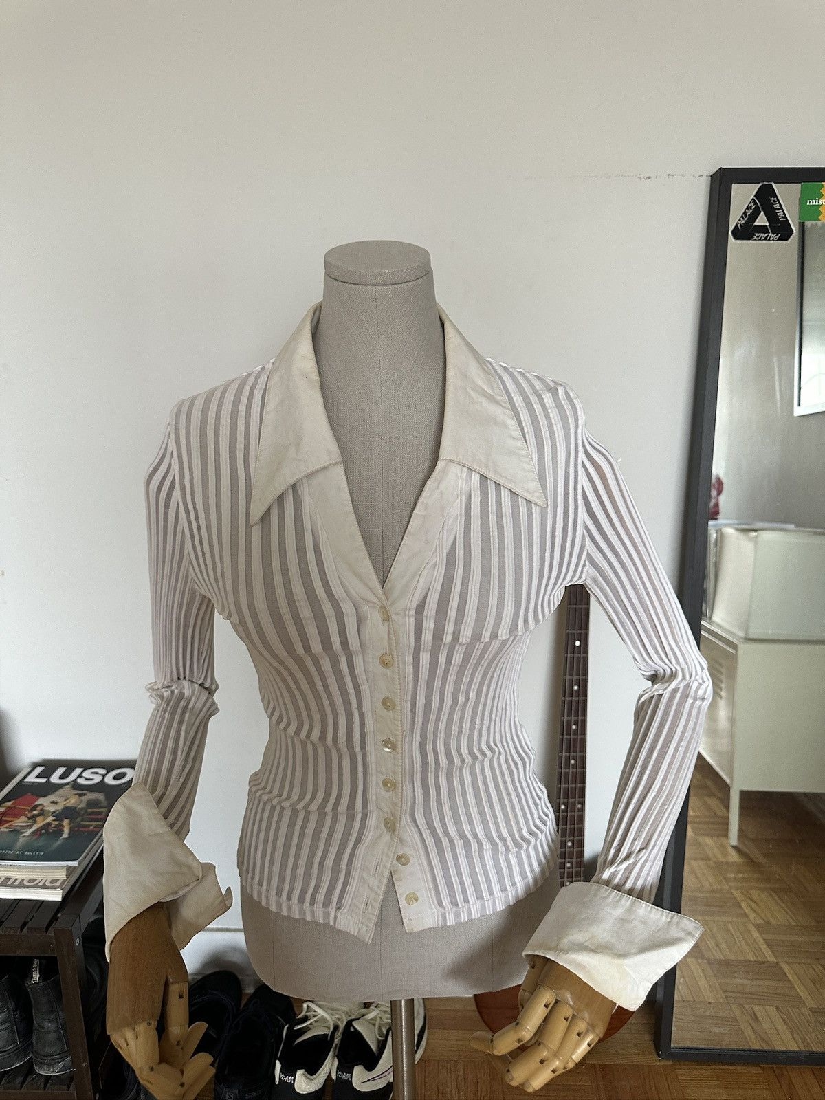Other Paris Vintage White/Beige French Cuffed Blouse Size S / US 4 / IT 40 - 1 Thumbnail