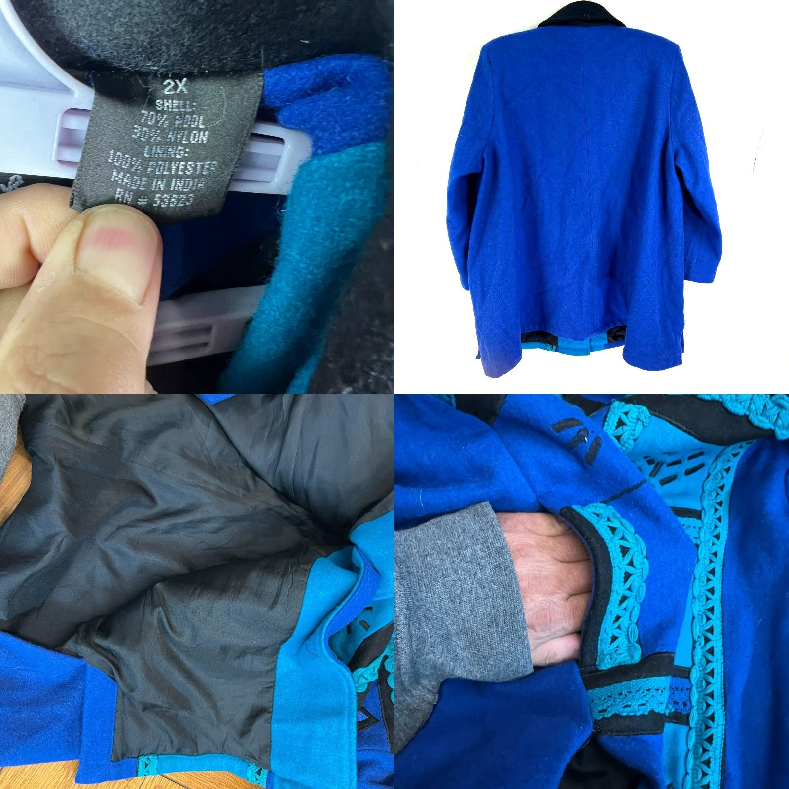 Vintage VINTAGE Anthony Mark Hankins Wool Coat Jacket Overcoat 2X Blue Embroidered Geometric Women Size XXL / US 16-18 / IT 52-54 - 8 Thumbnail